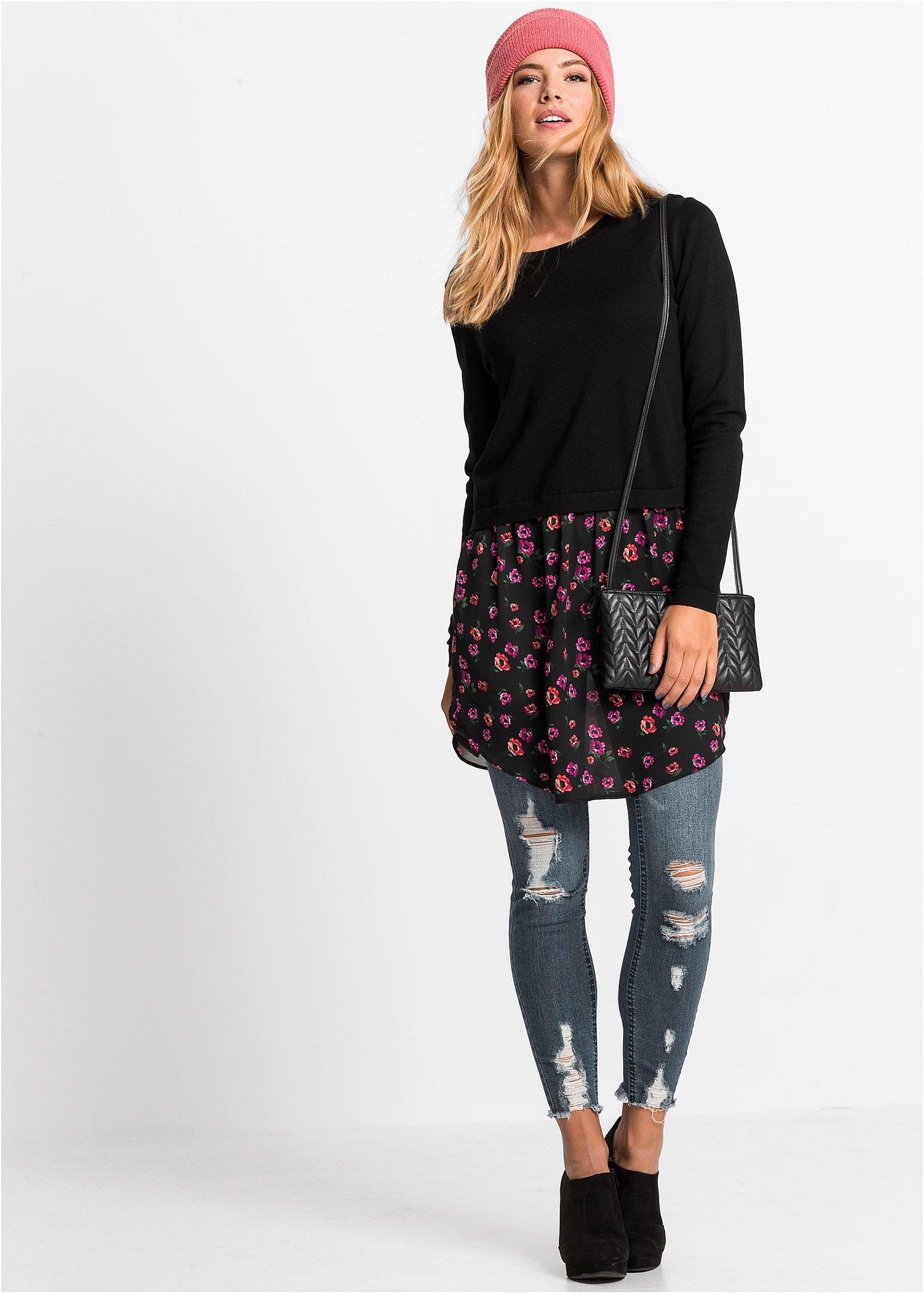 Sweter z wstawką w optyce spódnicy - Bonprix