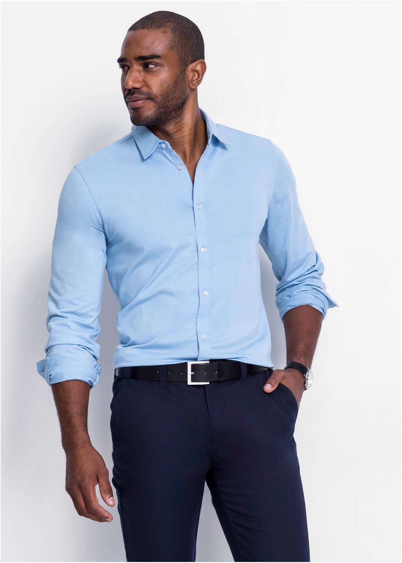 Modisches Herren JerseyHemd mit Kentkragen schwarz