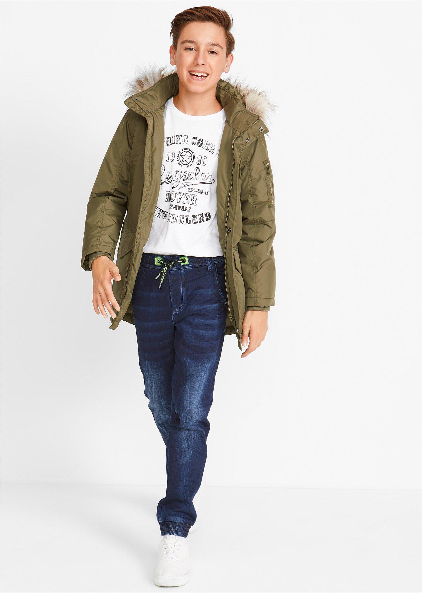 Dżinsy dresowe mid waist z wygodnym paskiem o kroju regular fit - Bonprix