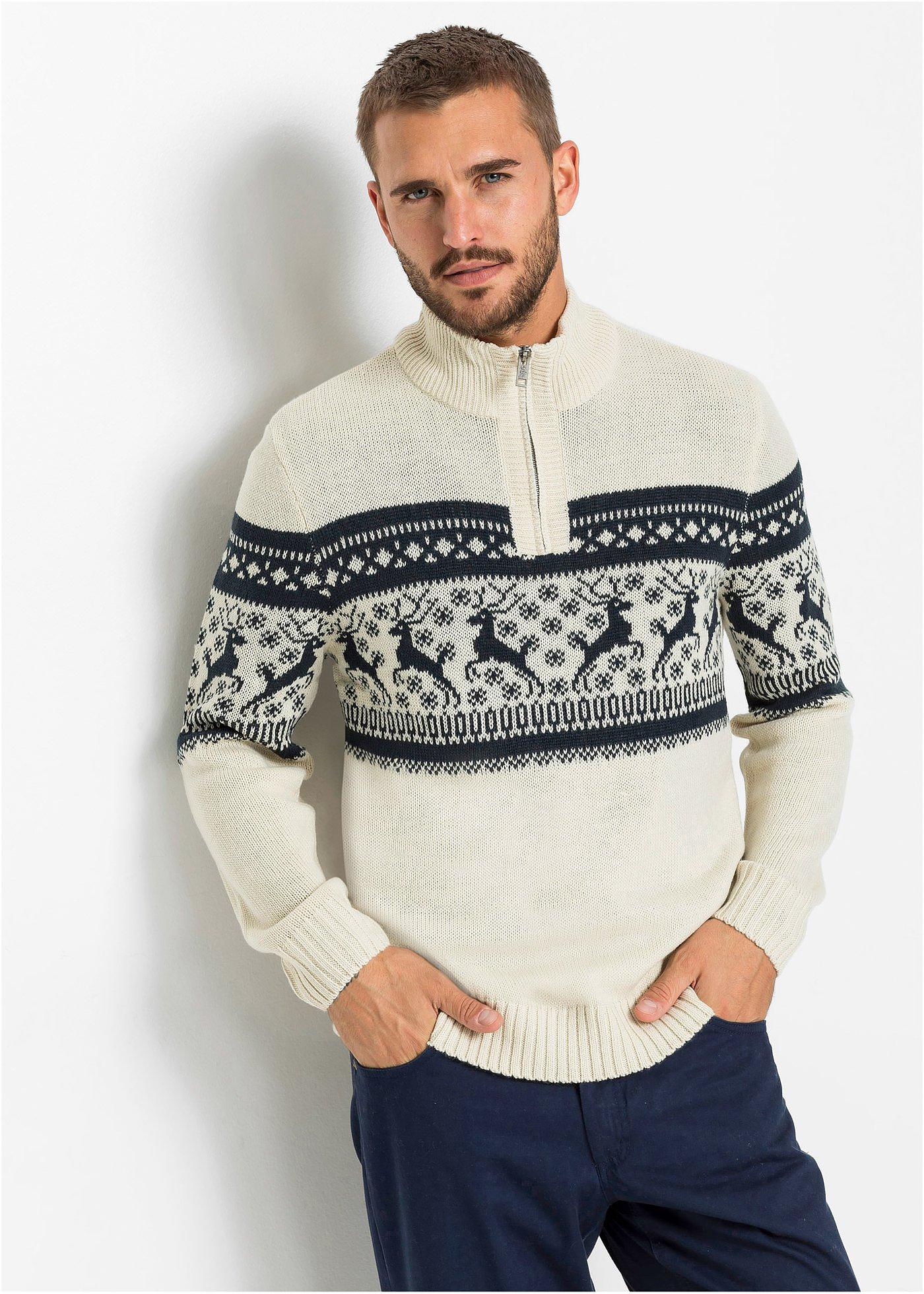 Sweter ze stójką w norweski wzór - Bonprix