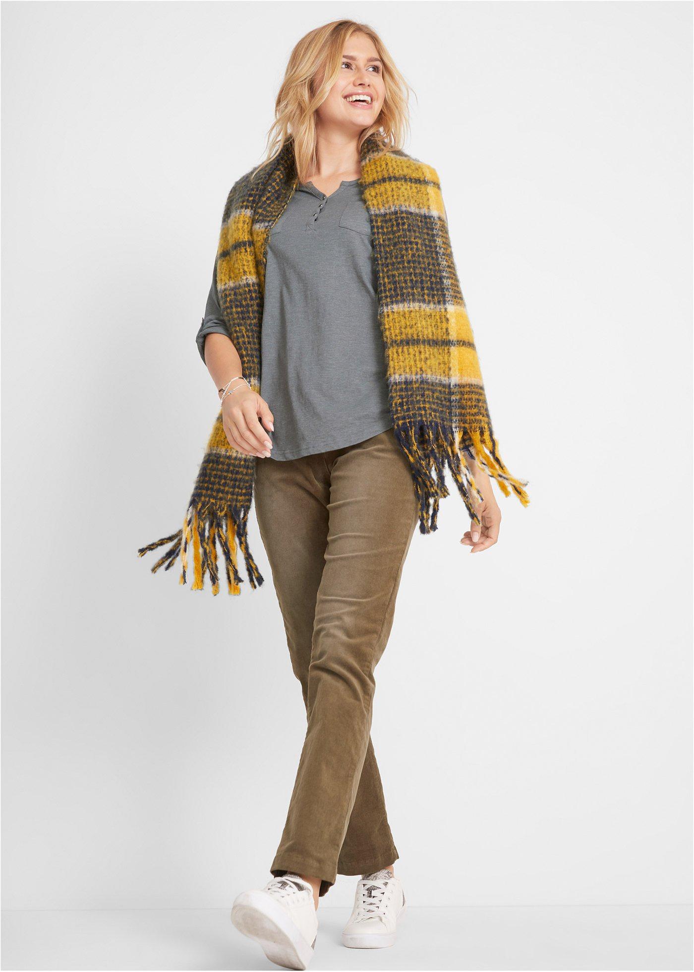 Bluzka bawełniana z dekoltem henley z plisą guzikową - Bonprix