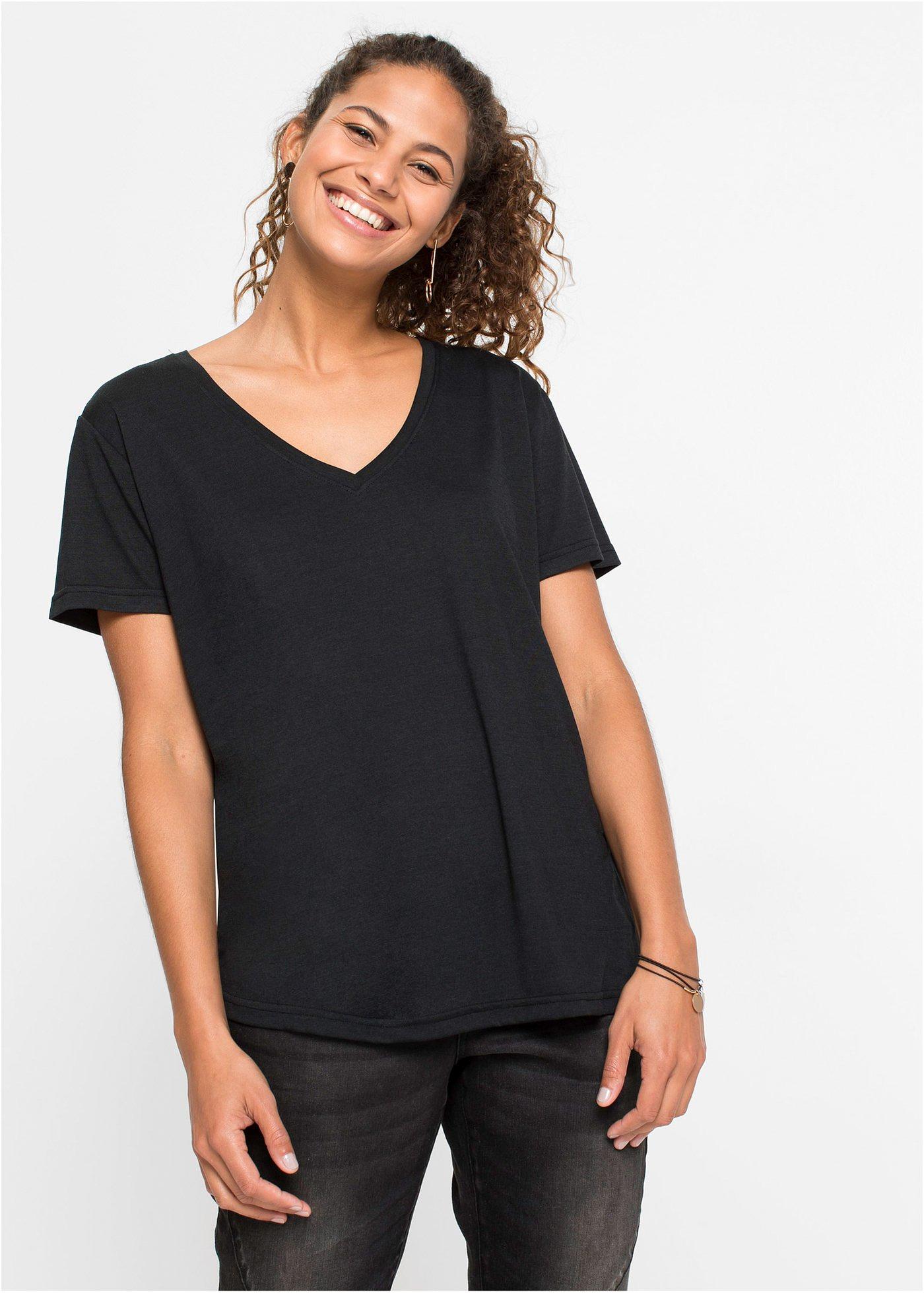 T-shirt z dekoltem w serek - Bonprix