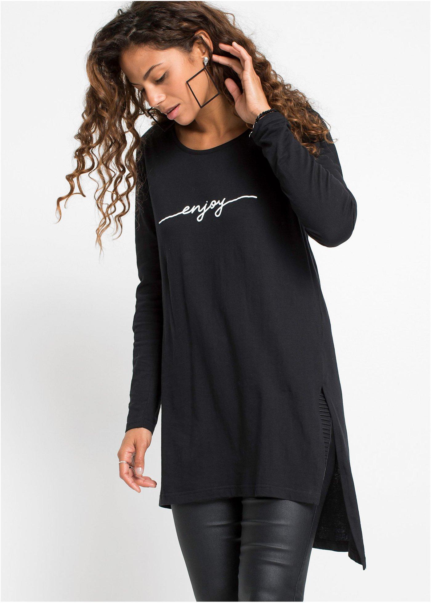 Longshirt mit Schlitzen schwarz/weiß Damen bonprix.de
