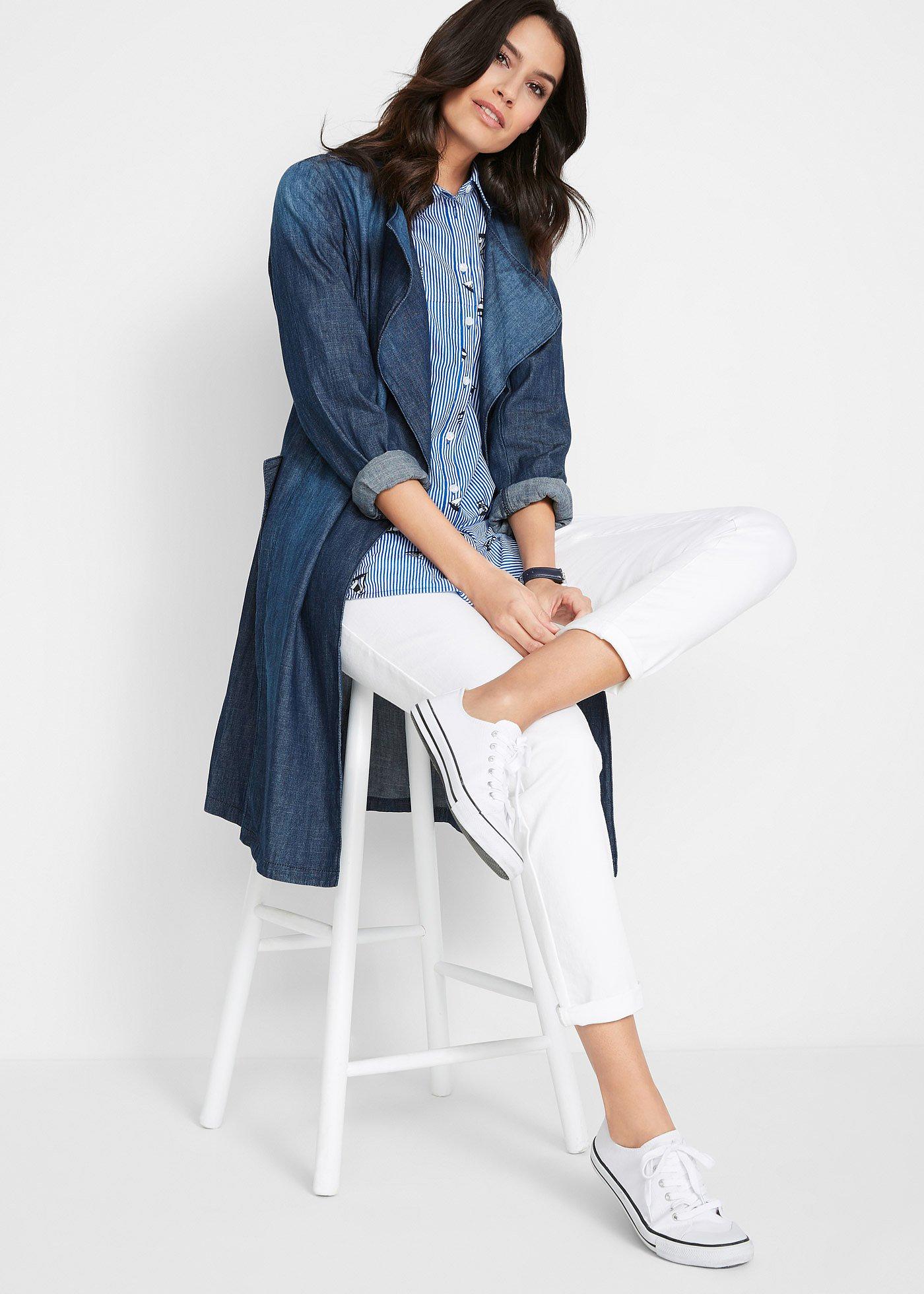 Spodnie z diagonalu, z wygodnym paskiem, straight - Bonprix