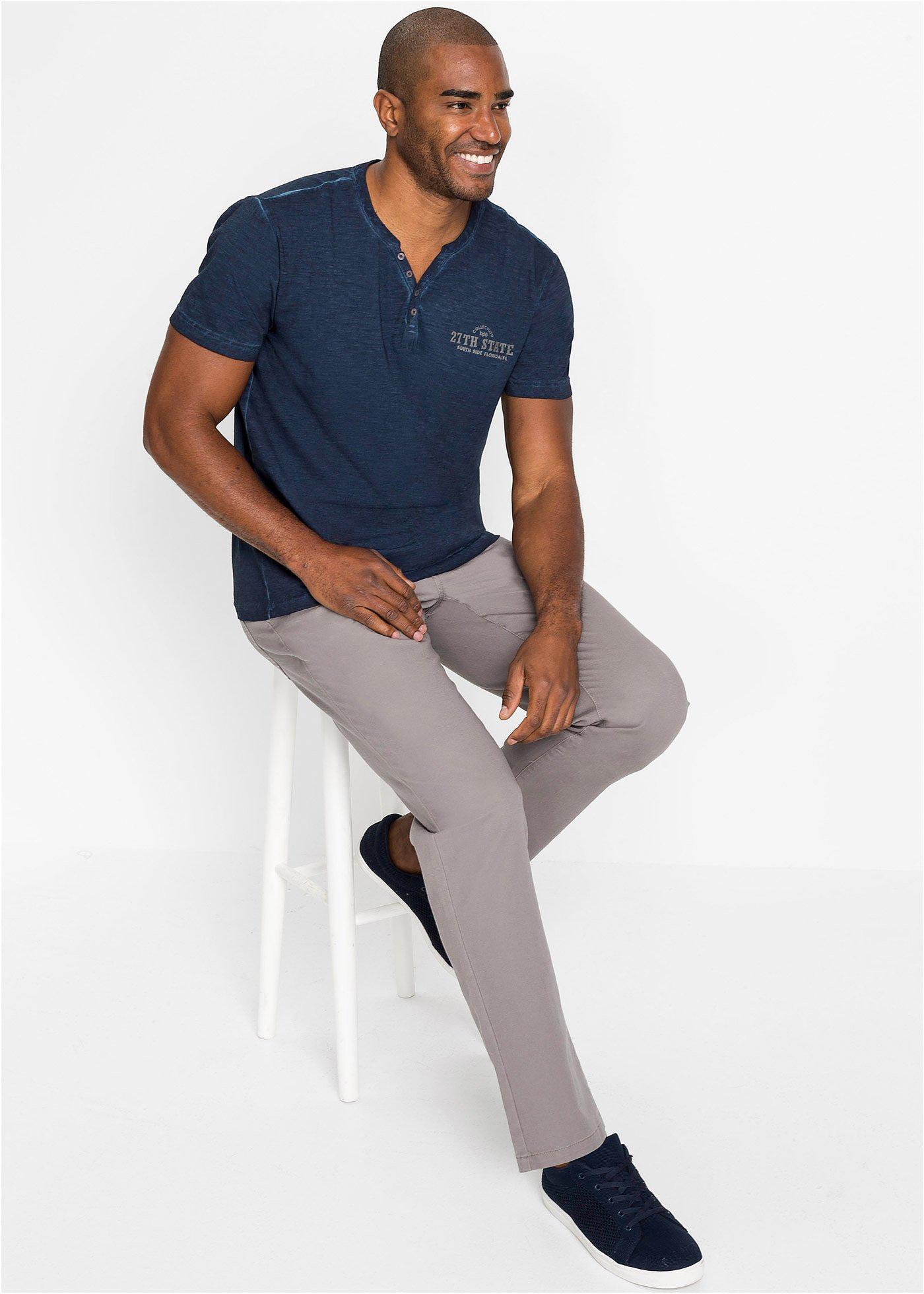 T-shirt z dekoltem henley w stylu washed z czystej bawełny organicznej - Bonprix