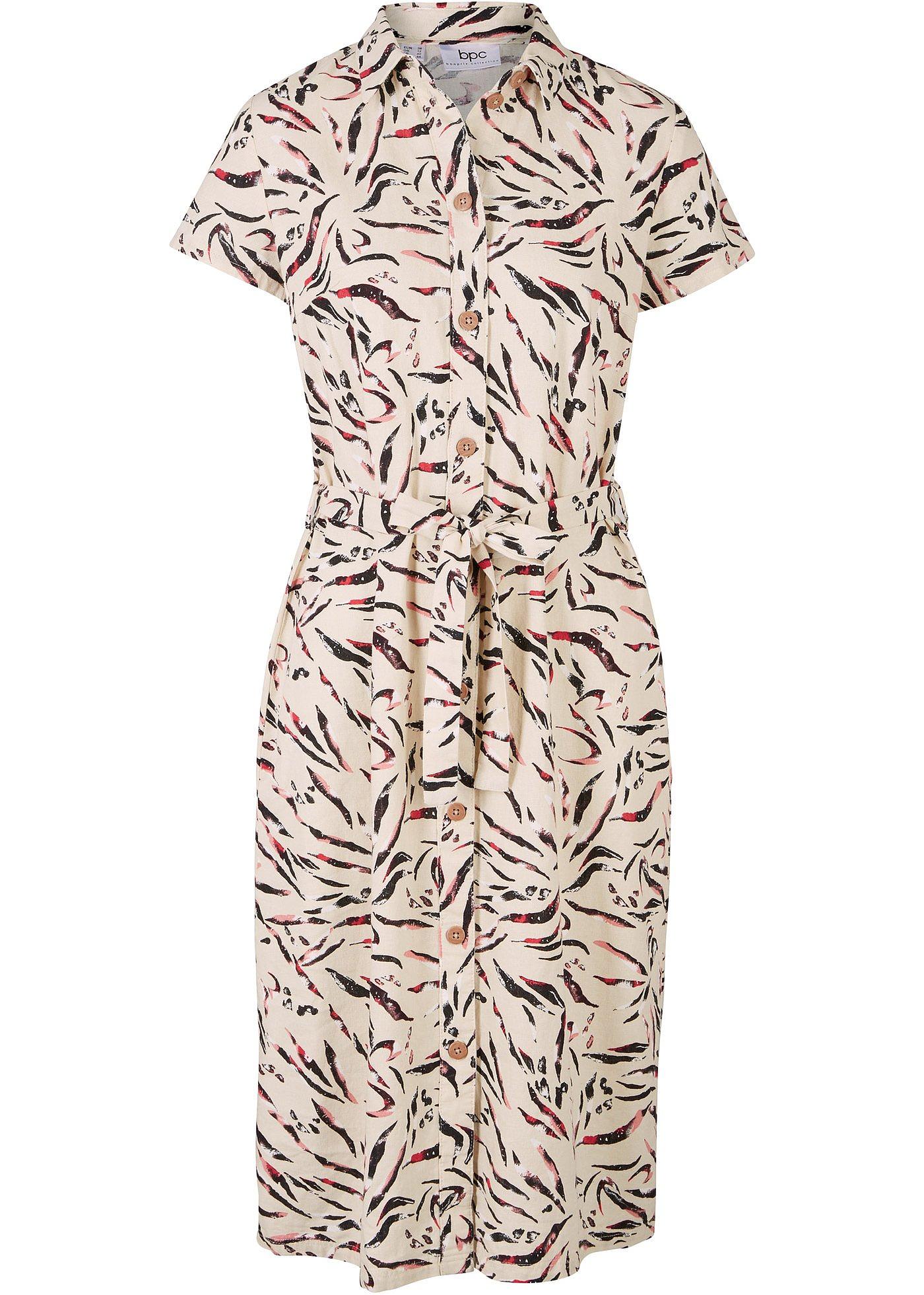 Bedrucktes Kleid mit Leinen