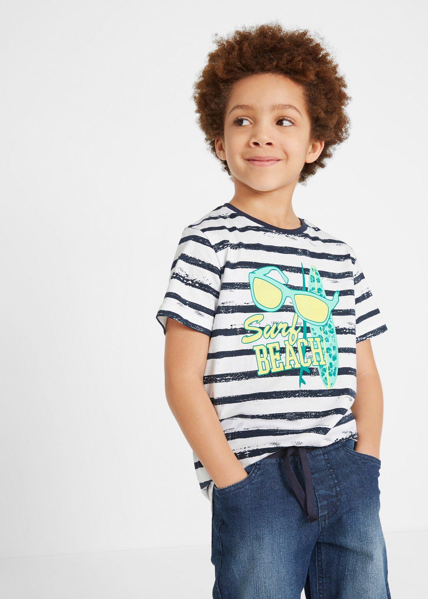 Gestreiftes T-Shirt mit Beach-Print - dunkelblau/weiß gestreift