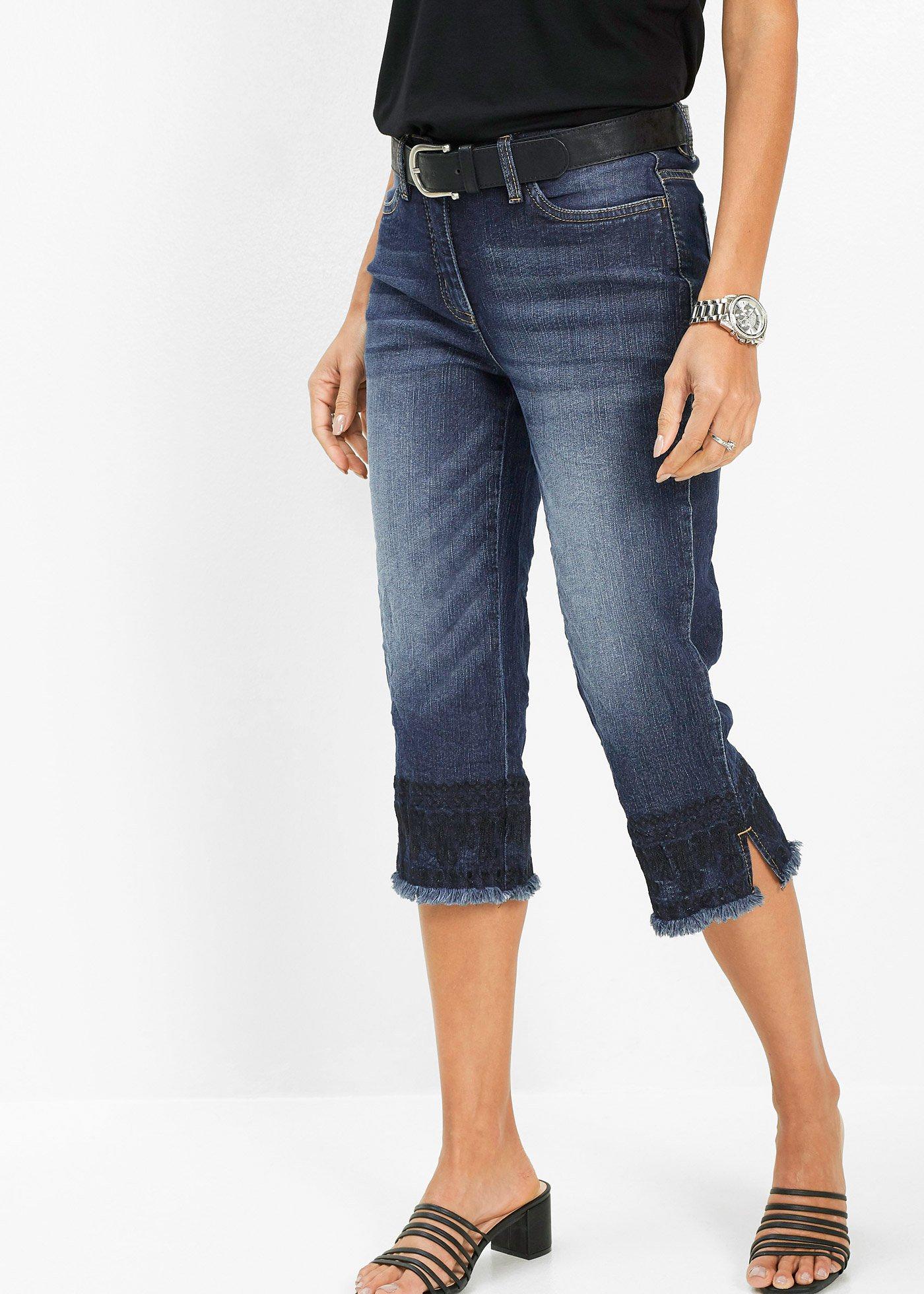Trendige CapriJeans mit Stickerei dark denim