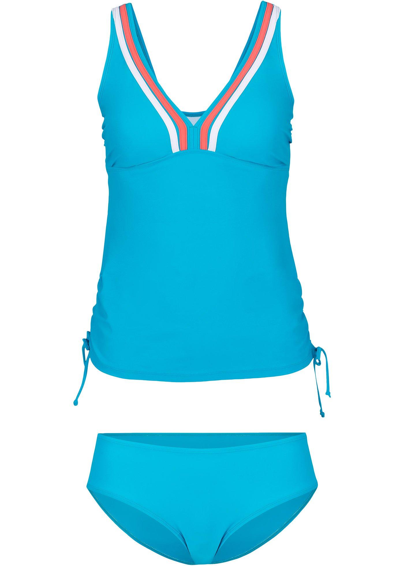 Geschmackvoller Tankini aus hochwertigem Lycra petrol/weiß/koralle