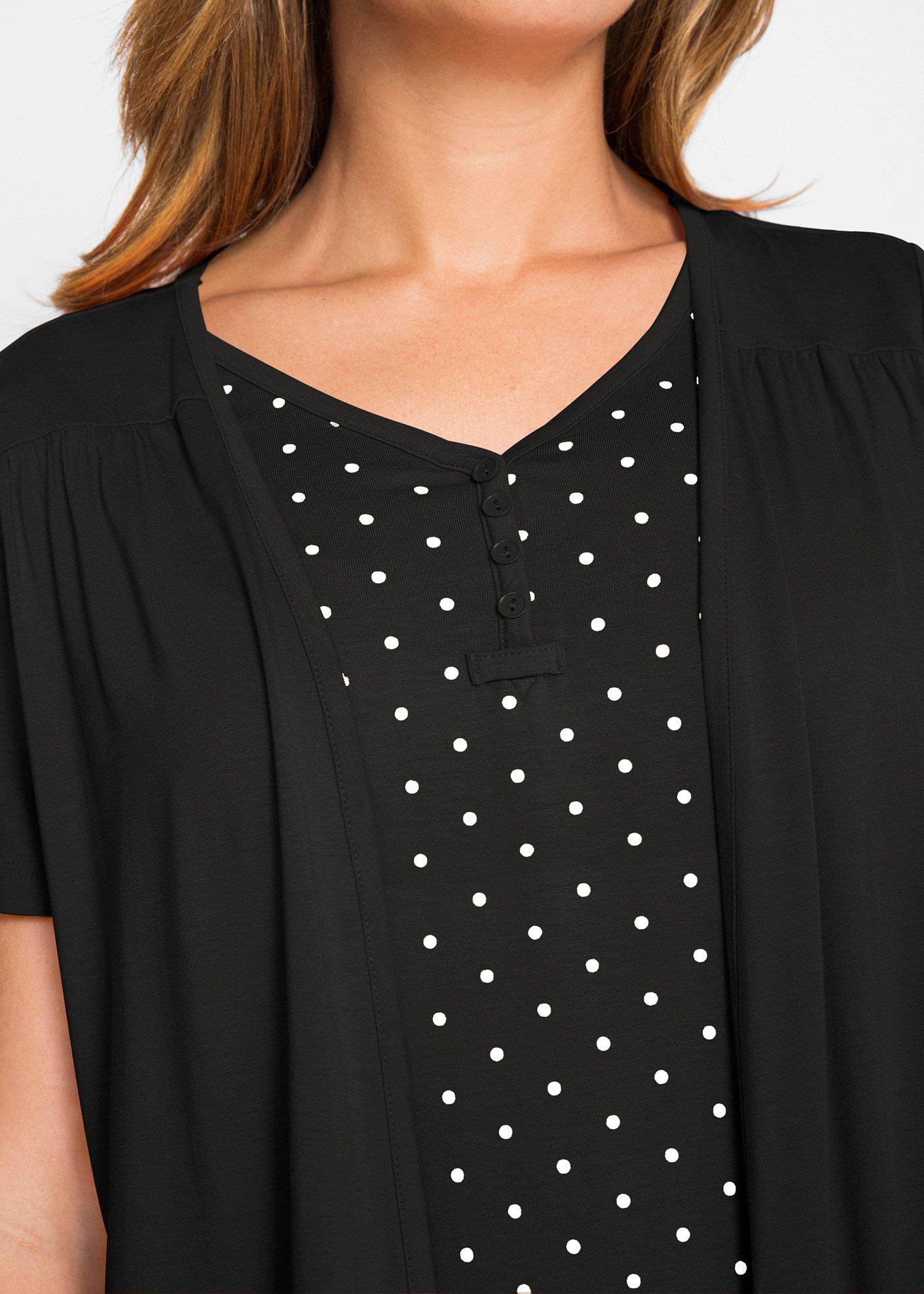 Shirt 2 w 1 z dekoltem w serek, krótki rękaw - Bonprix