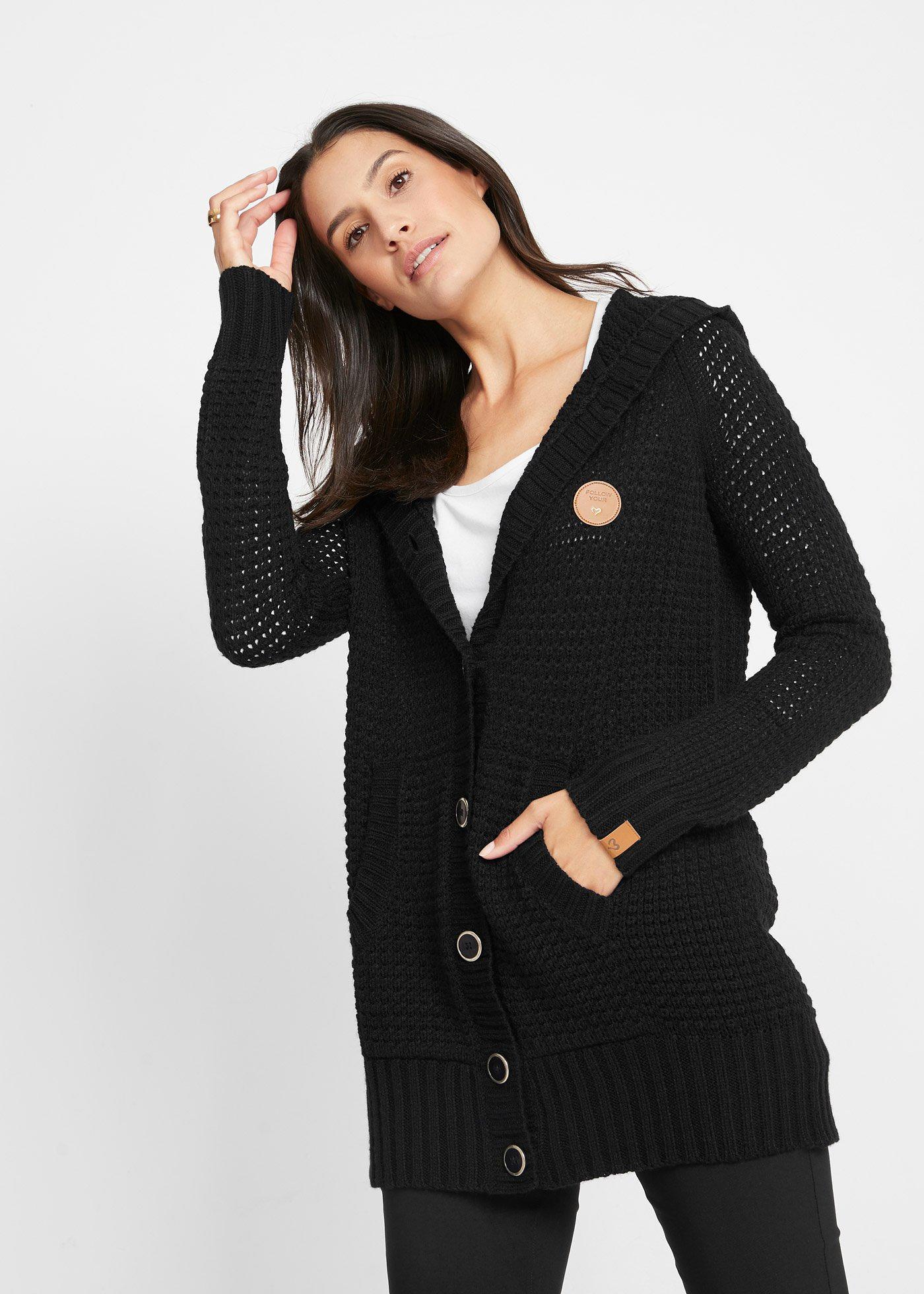 Sweter rozpinany z kapturem - Bonprix