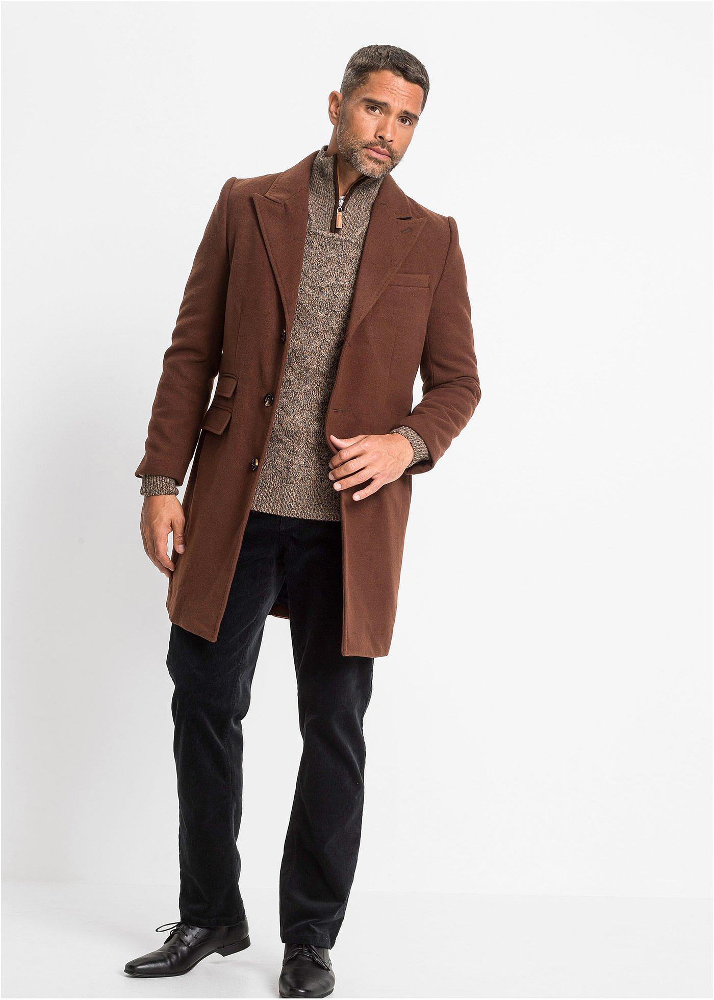 Sweter ze stójką z materiału z domieszką wełny - Bonprix