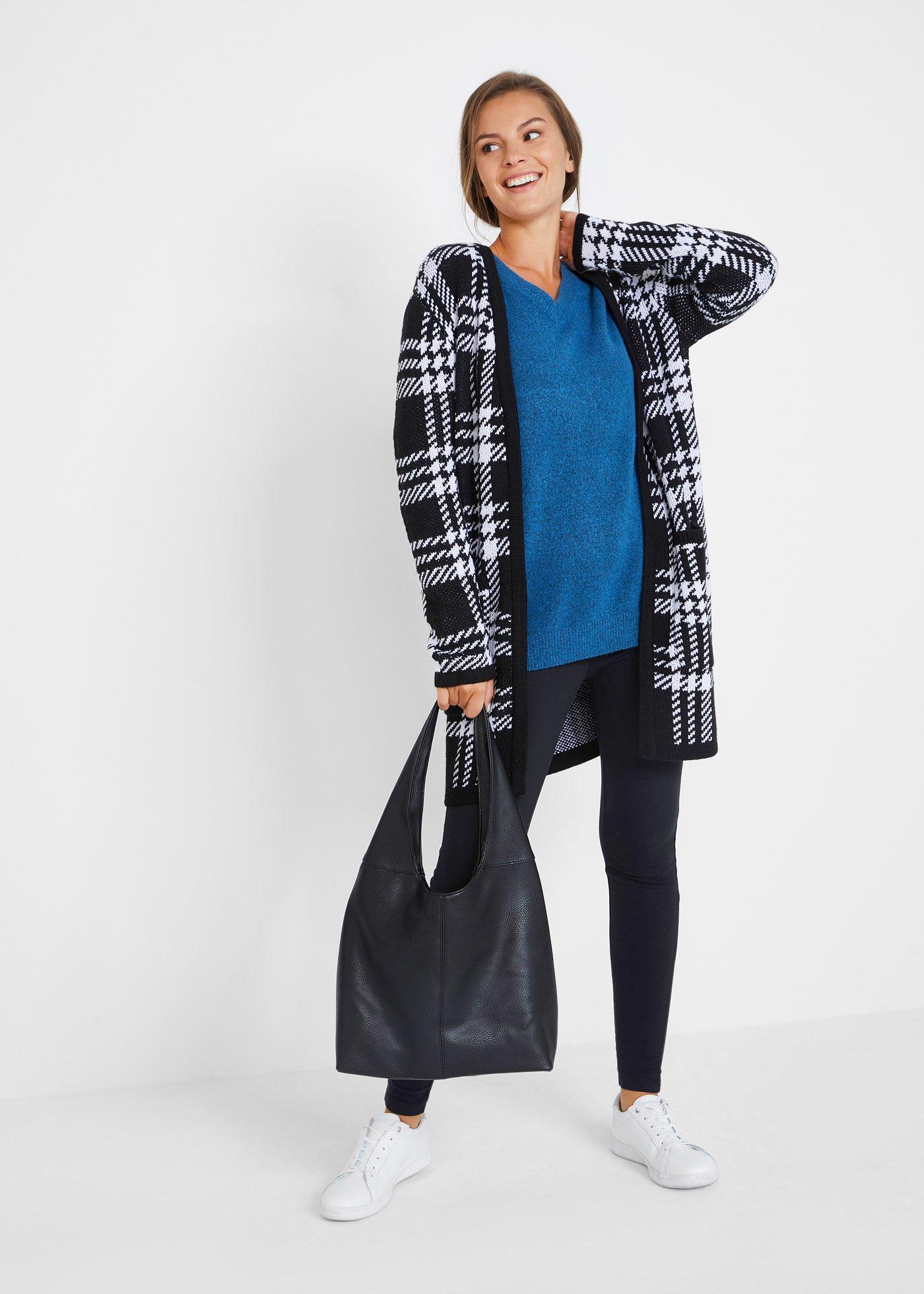 Sweter dzianinowy z dekoltem w serek Oversized Fit - Bonprix