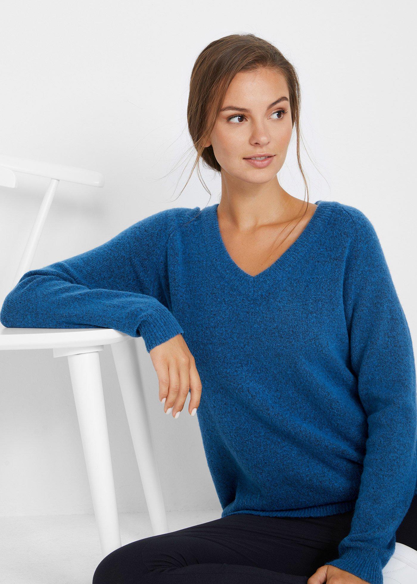Sweter dzianinowy z dekoltem w serek Oversized Fit - Bonprix