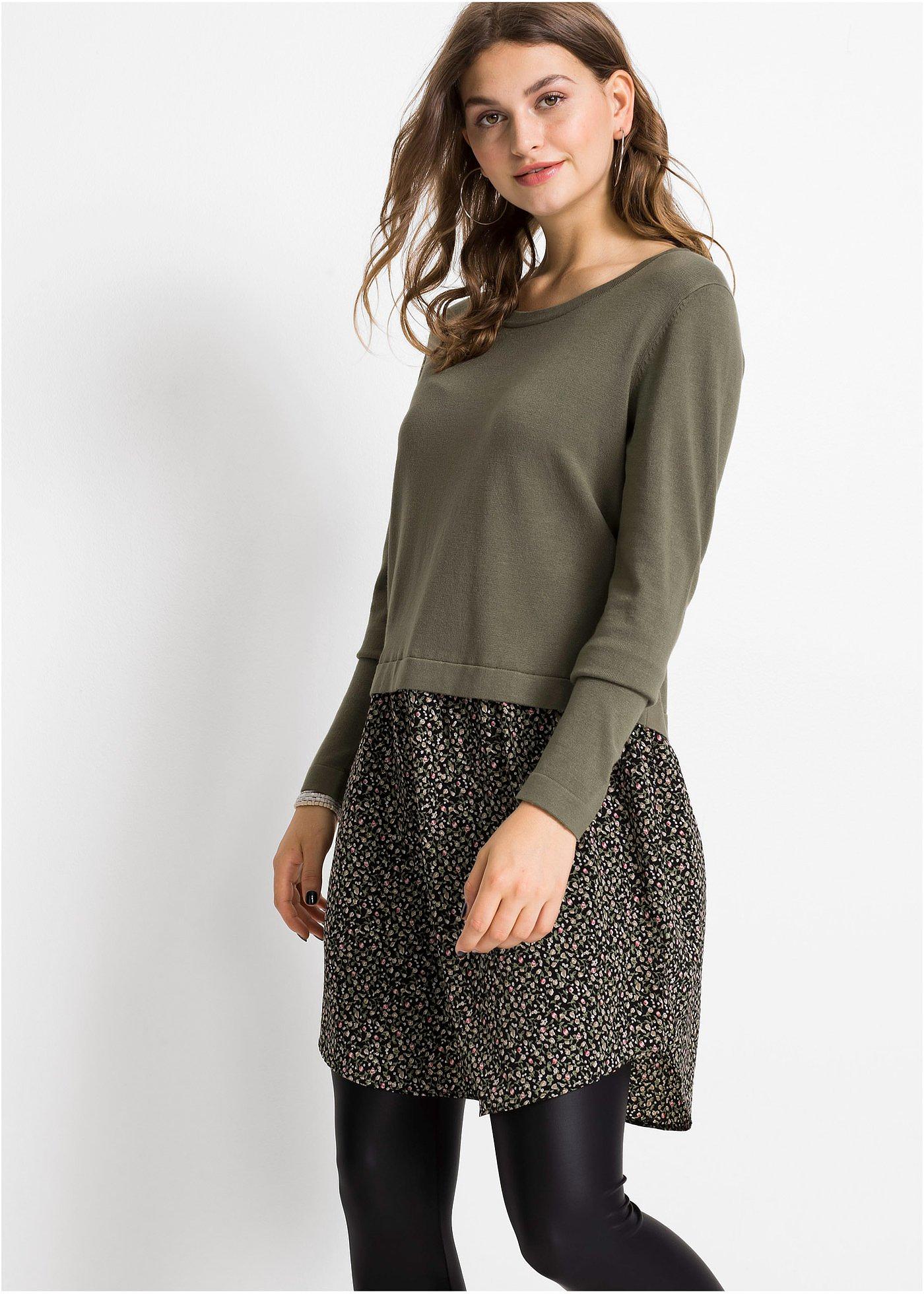 Sweter z wstawką w optyce spódnicy - Bonprix