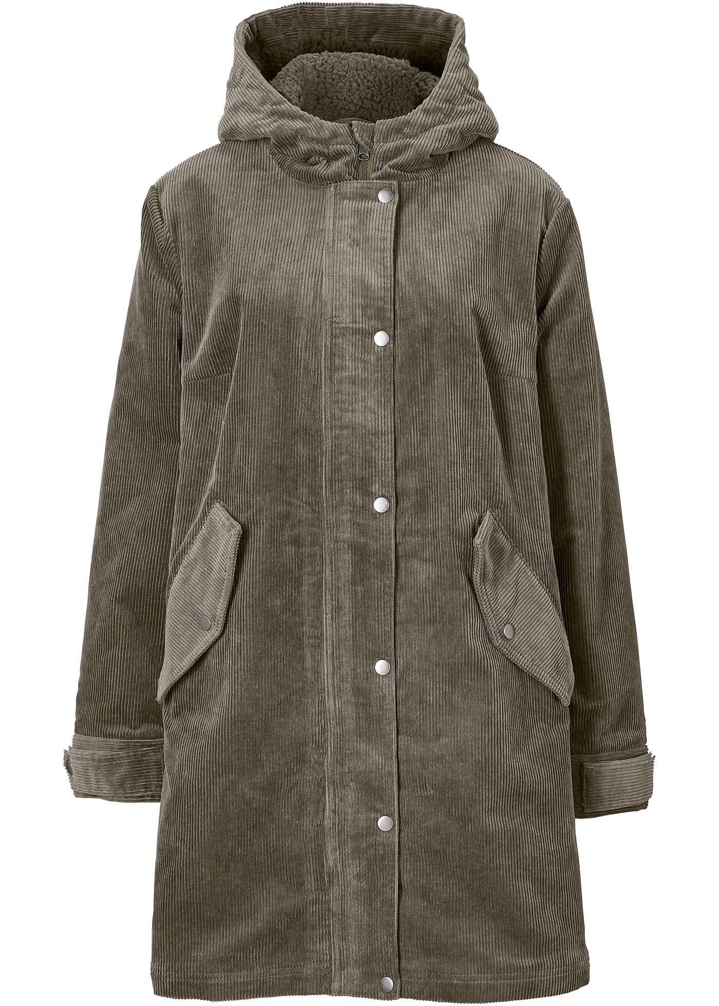 Warmer Cord-Parka mit Teddy-Futter in der Kapuze, in A-Linie