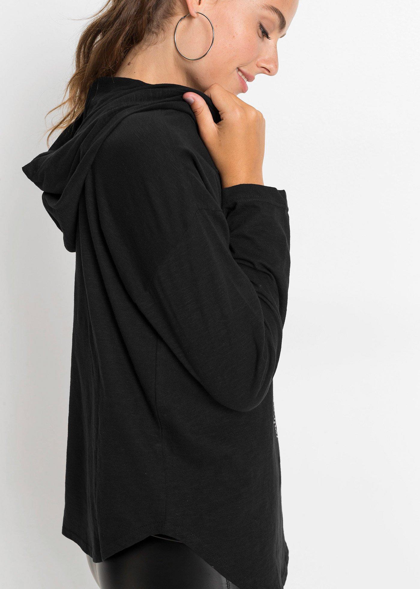 Długi shirt oversize z kapturem - Bonprix