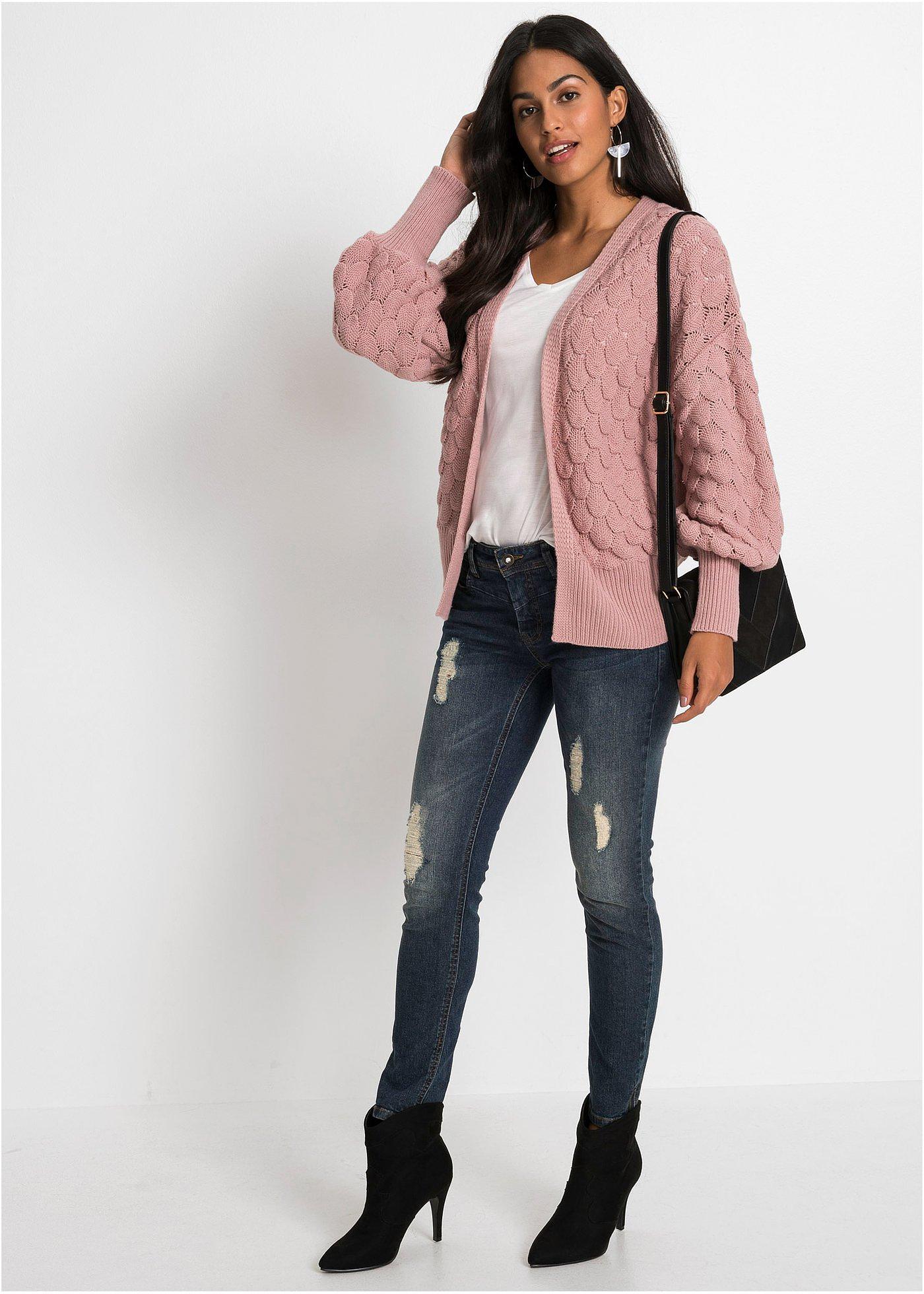 Sweter ażurowy bez zapięcia - Bonprix