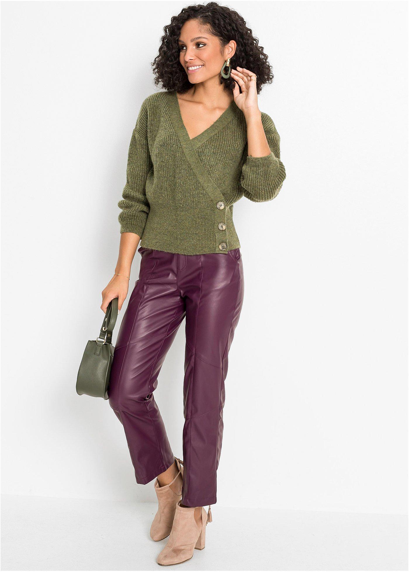 Sweter rozpinany z dekoltem kopertowym - Bonprix