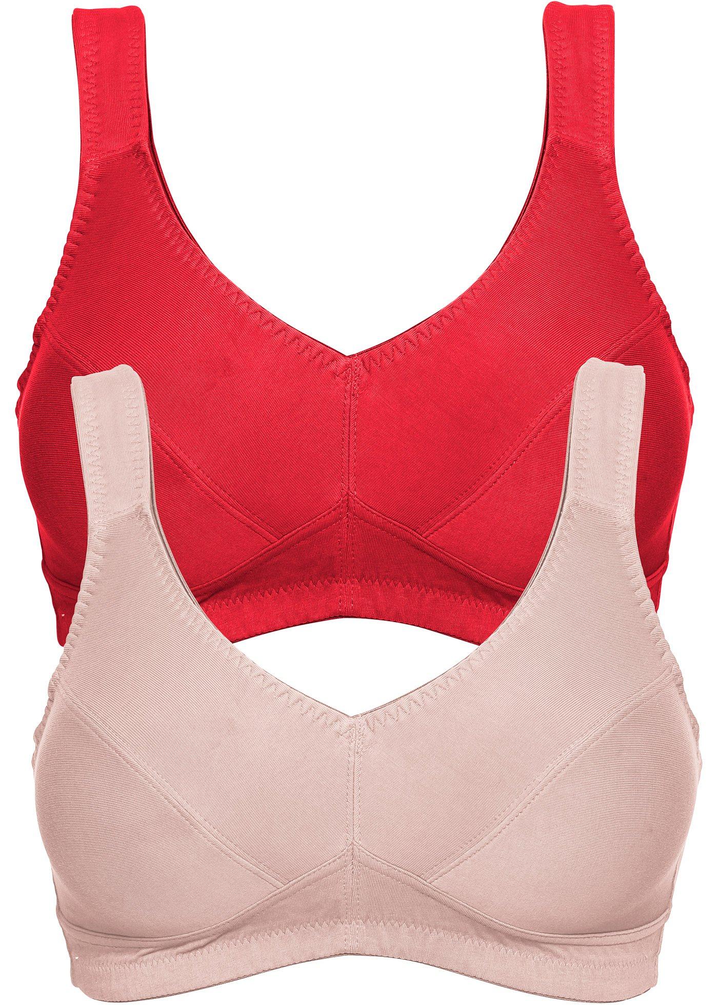 Bequemer BH mit breiten Trägern aus Biobaumwolle mattbeige+ erdbeere, Cup B