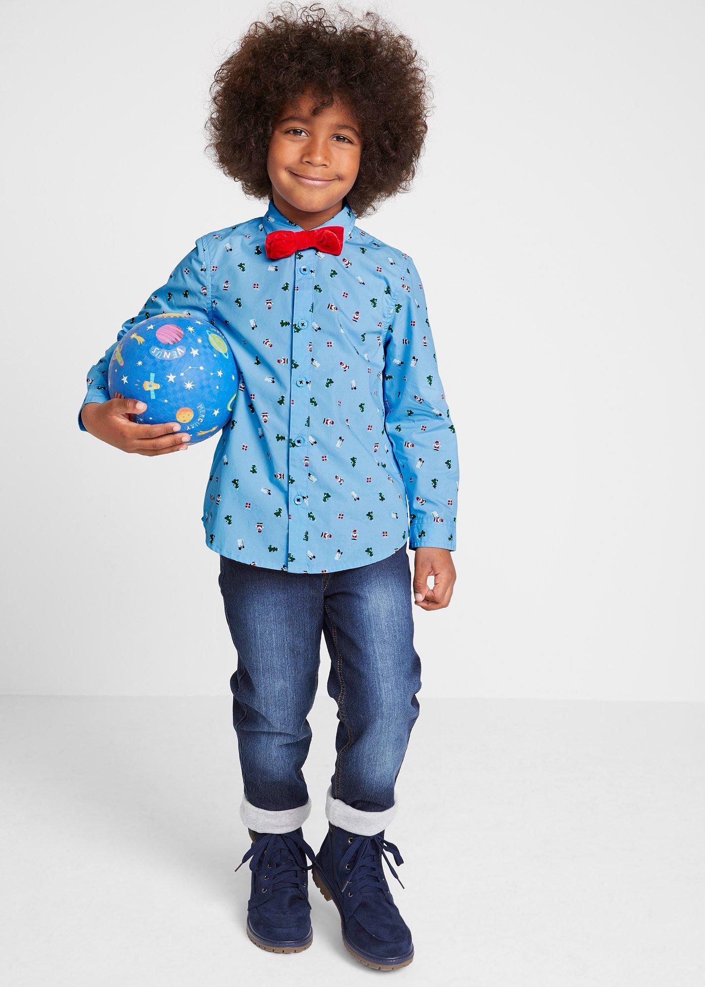 Koszula chłopięca z długim rękawem i muchą (2 części) - Bonprix