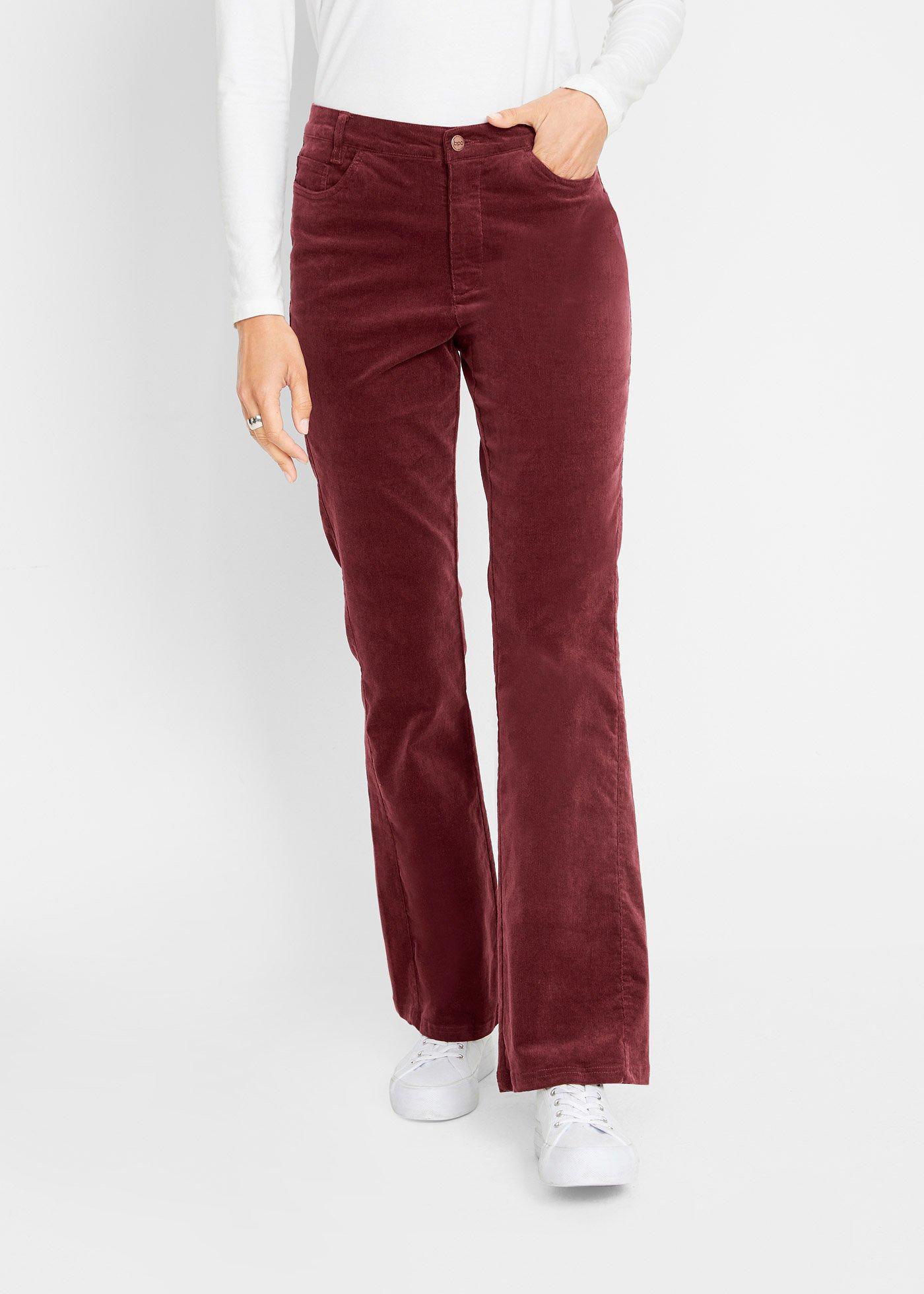 Spodnie sztruksowe dzwony high-waist z wygodnym paskiem - Bonprix