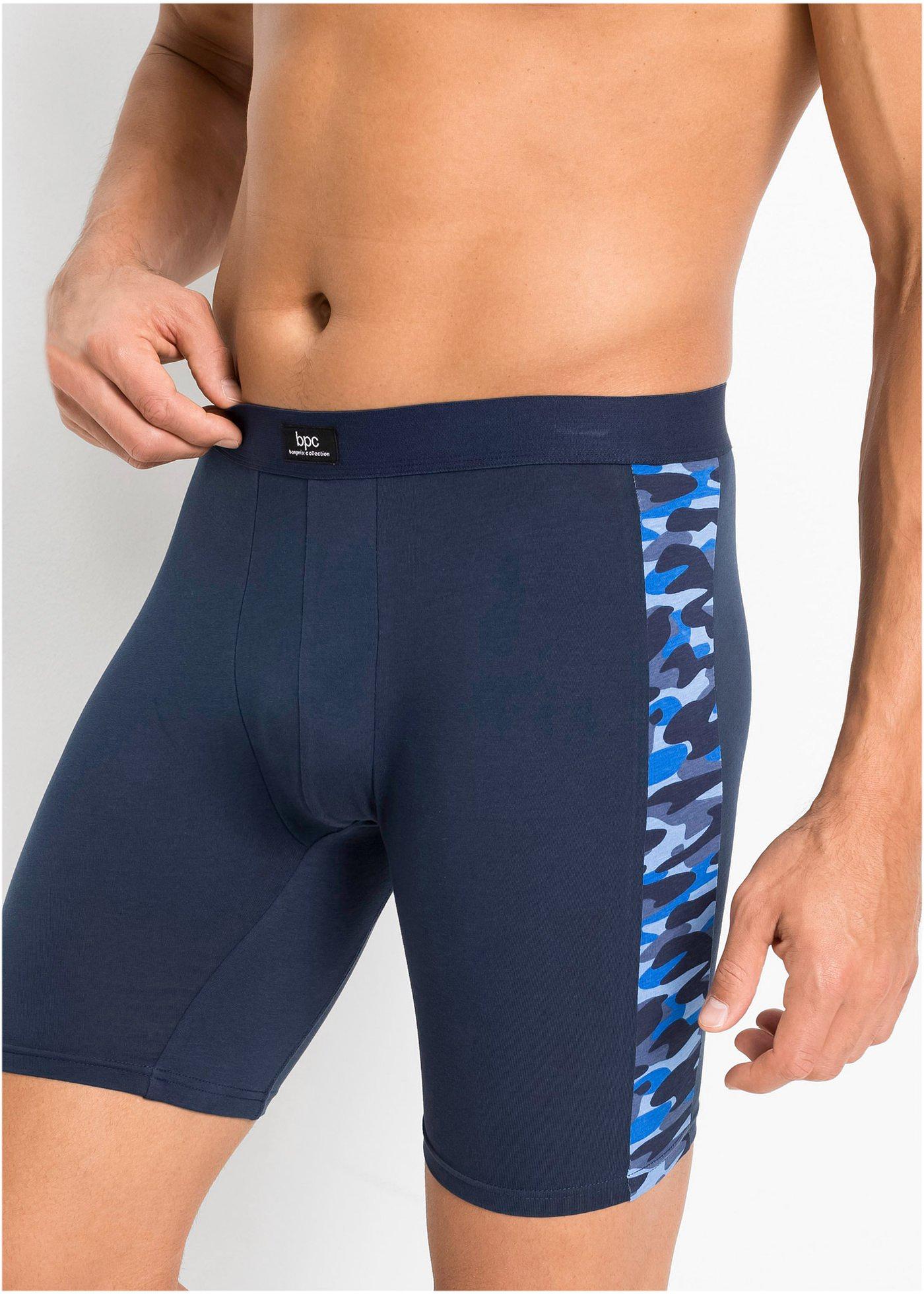 Bequeme lange Boxer mir Camouflageeinsatz schwarz/dunkelblau bedruckt