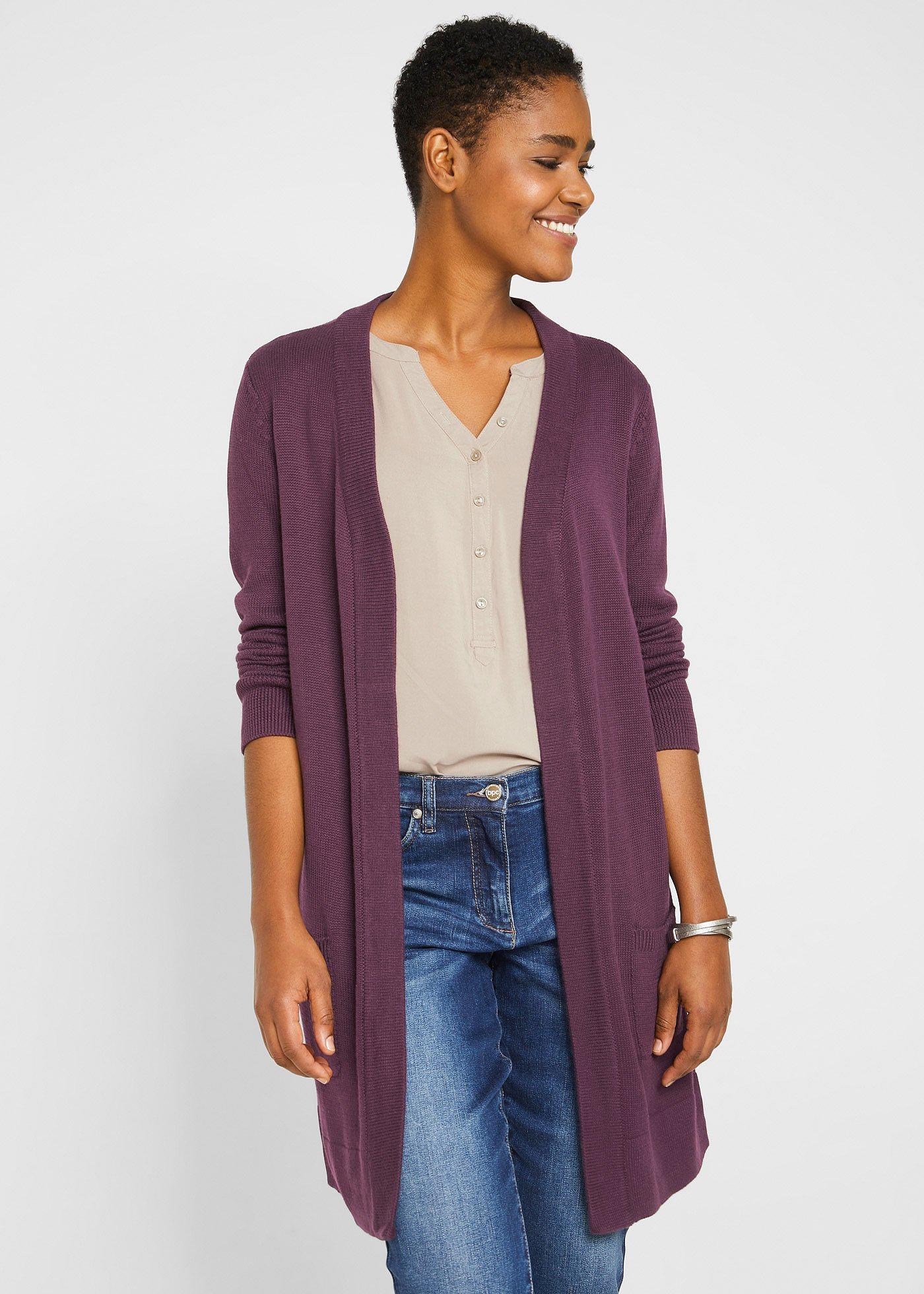 Długi sweter dzianinowy bez zapięcia, długi rękaw - Bonprix