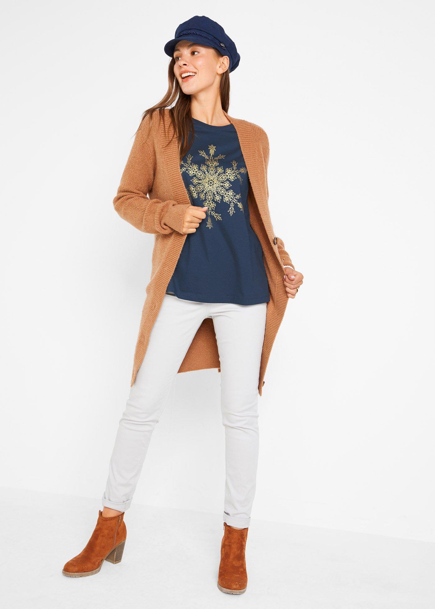 Shirt bawełniany z długim rękawem, z czystej bawełny - Bonprix