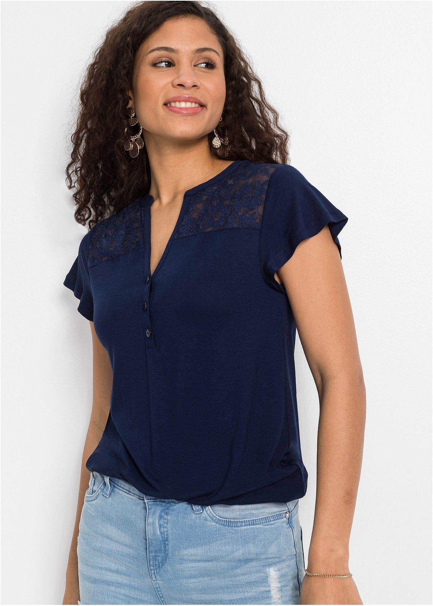 T-shirt z dekoltem henley z mieszanki wiskozy - Bonprix