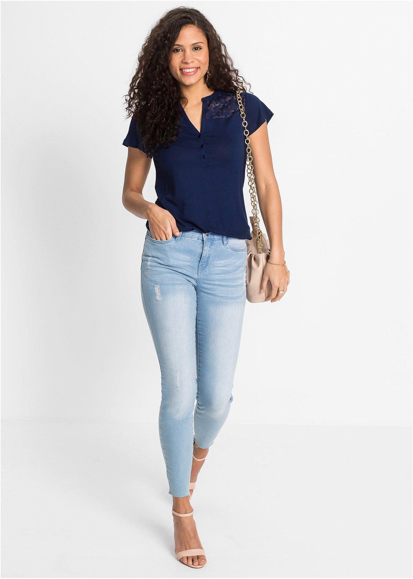T-shirt z dekoltem henley z mieszanki wiskozy - Bonprix