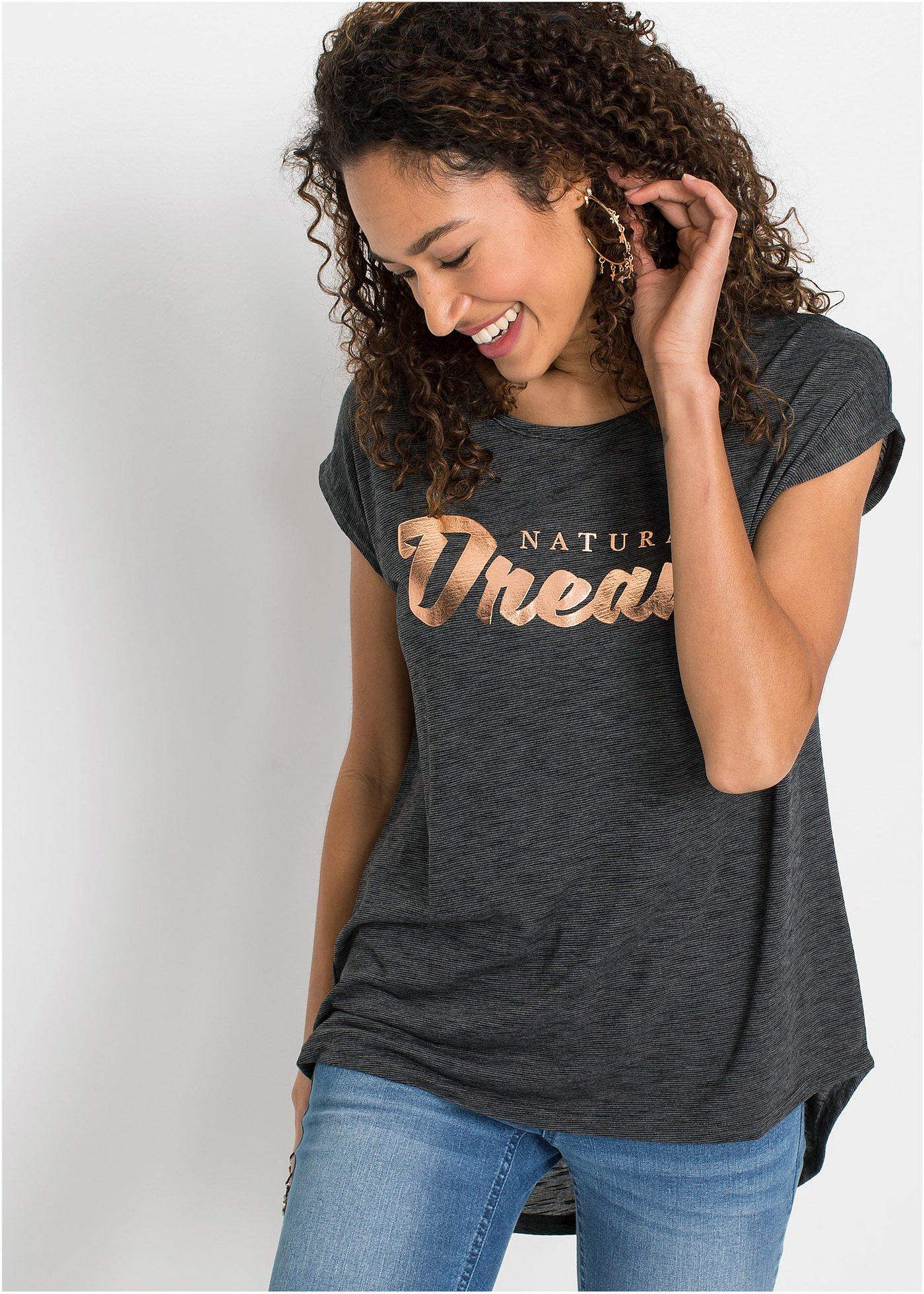 Długi T-shirt z mieszanki wiskozy - Bonprix