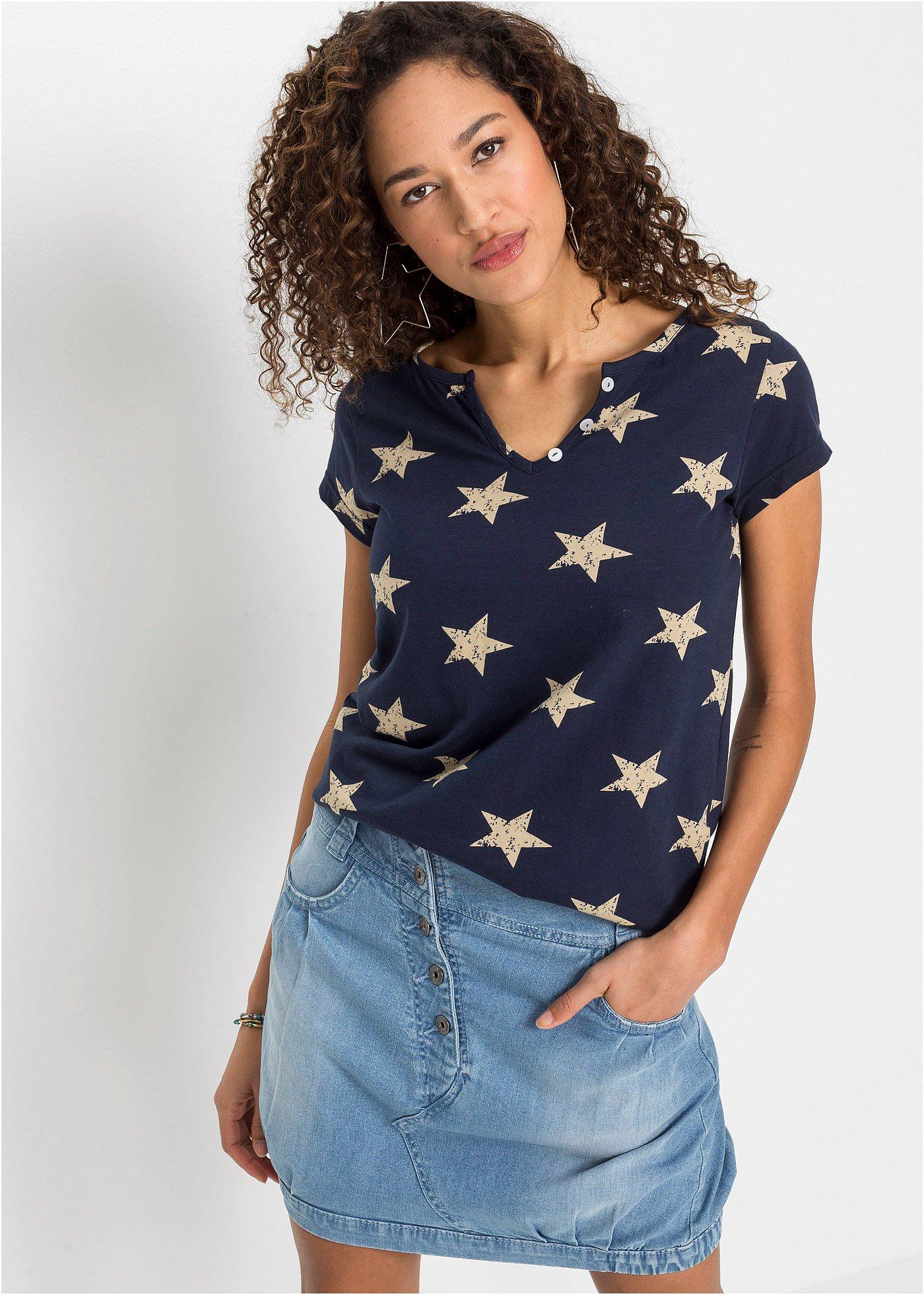 Bawełniany T-shirt we wzór w gwiazdki - Bonprix