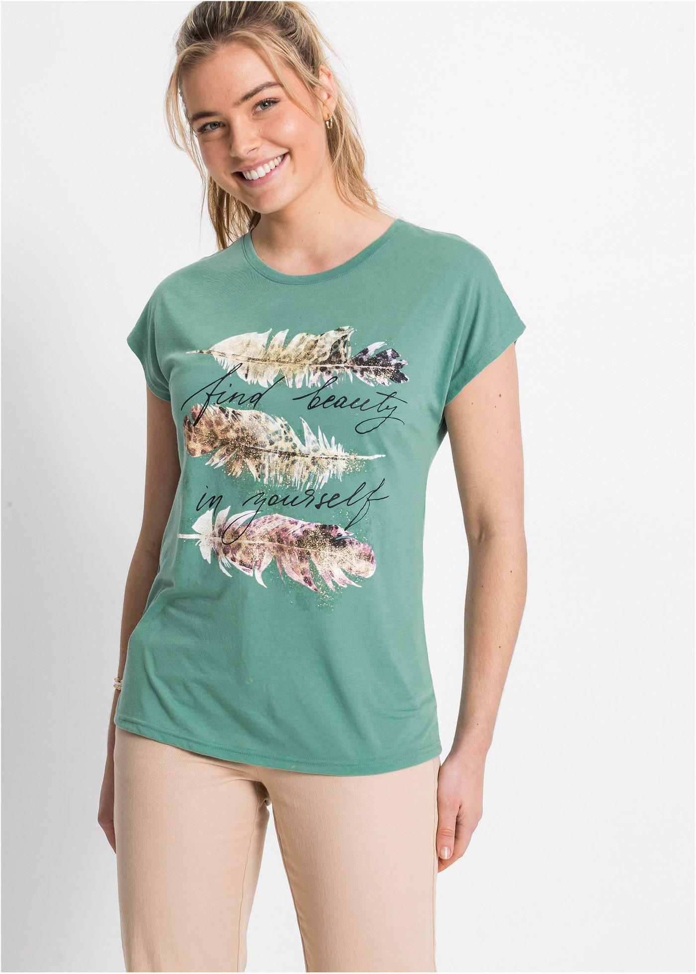 T-shirt z brokatowym nadrukiem - Bonprix