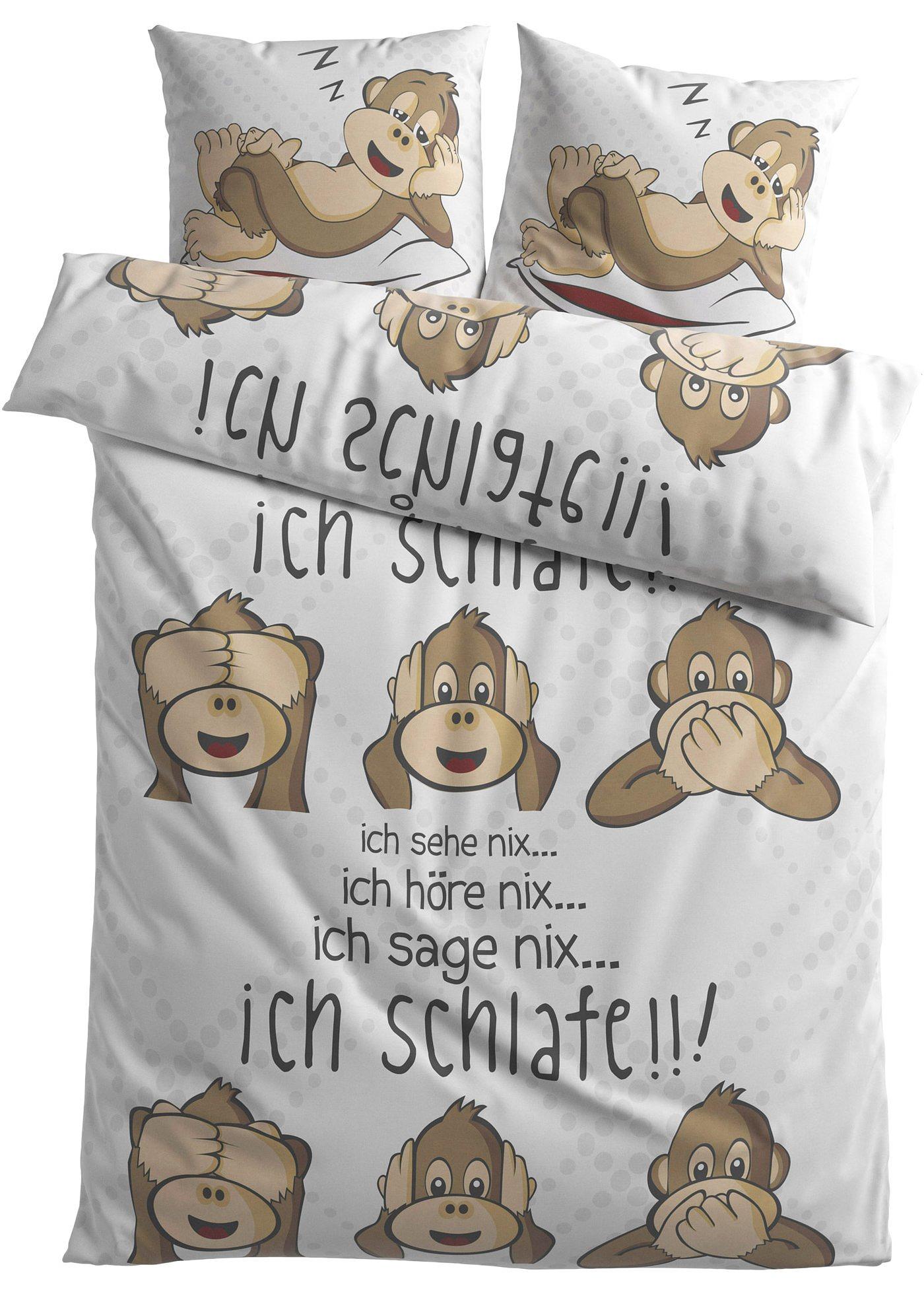 Witzige Bettwäsche weiß, Linon