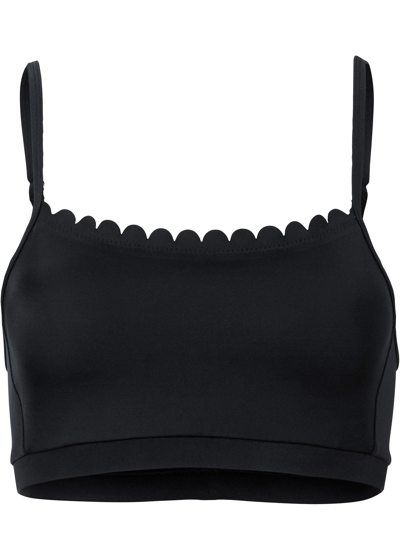 Elegantes Bustier Bikini Oberteil mit Wellenkante schwarz