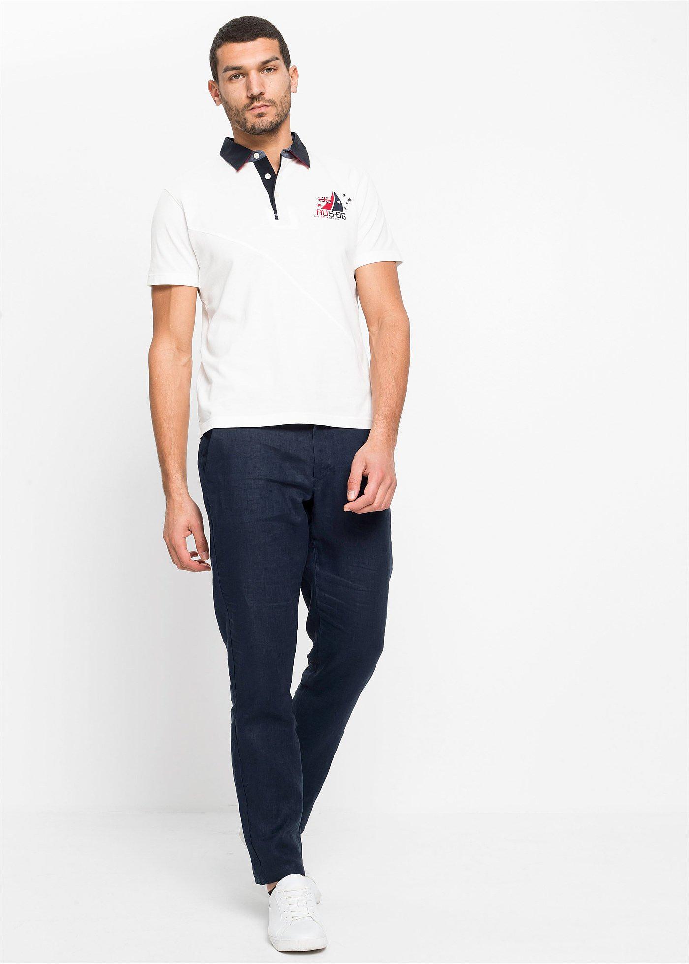 Spodnie lniane Regular Fit Straight z wygodnym paskiem - Bonprix