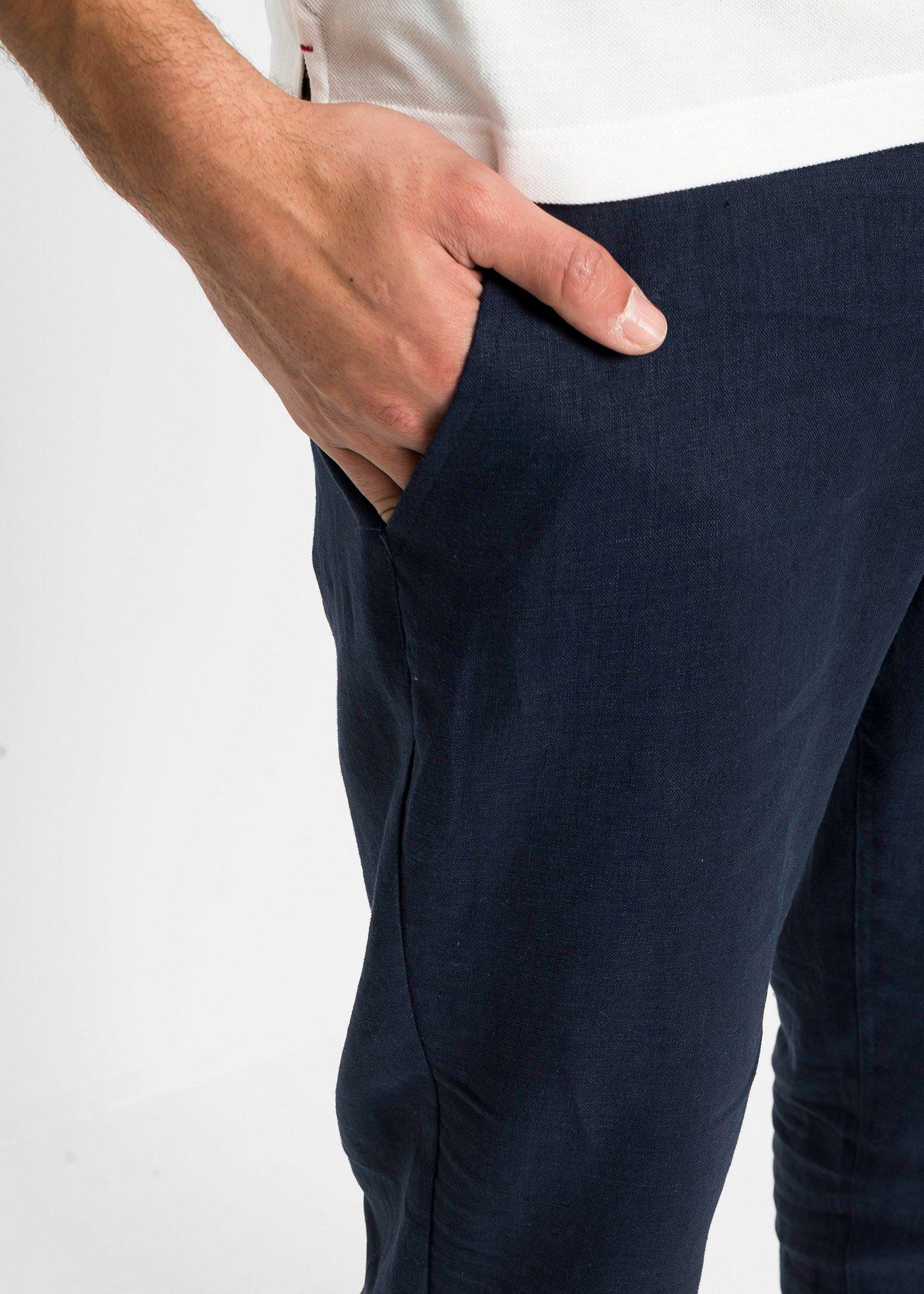Spodnie lniane Regular Fit Straight z wygodnym paskiem - Bonprix