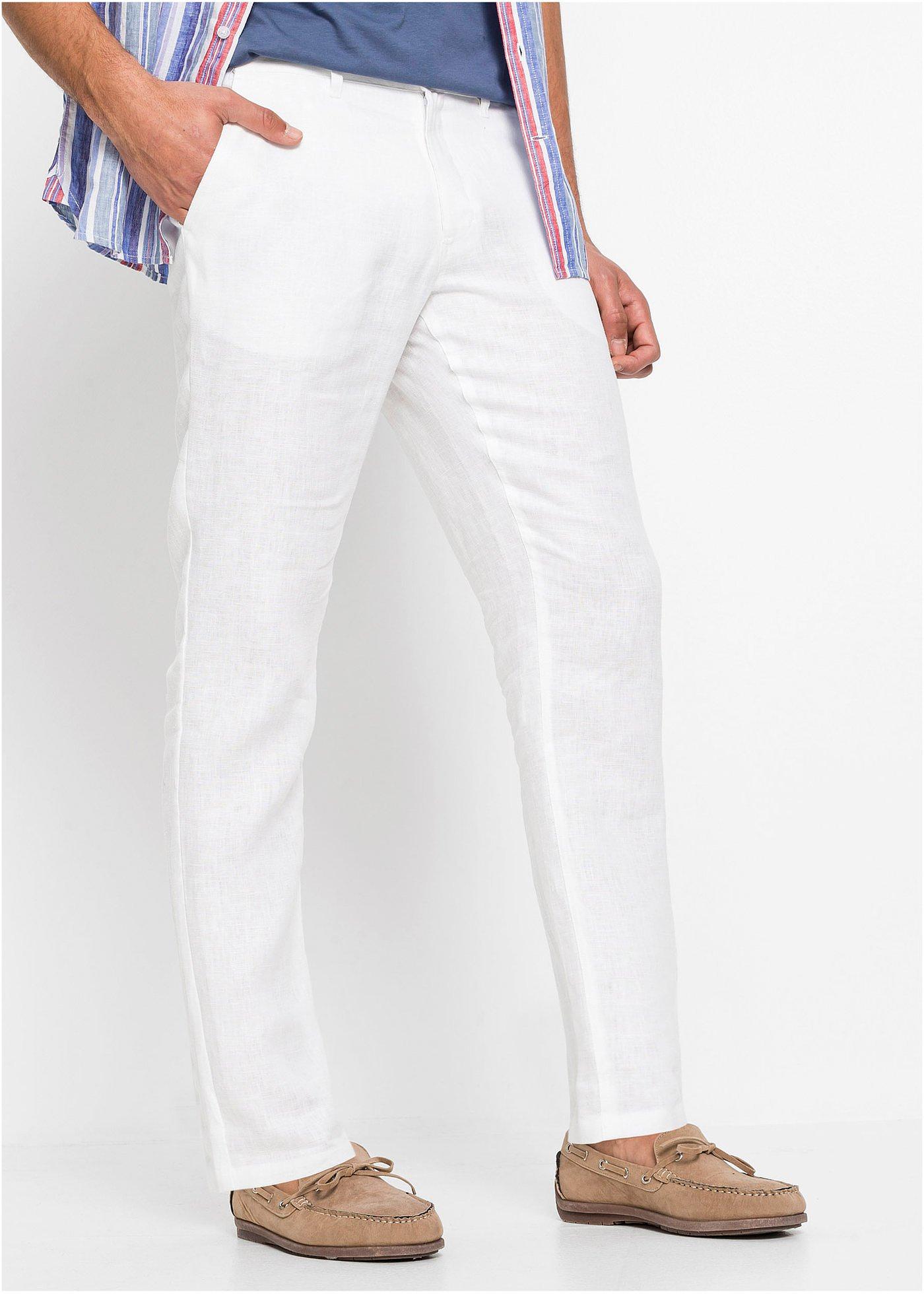 Spodnie lniane Regular Fit Straight z wygodnym paskiem - Bonprix