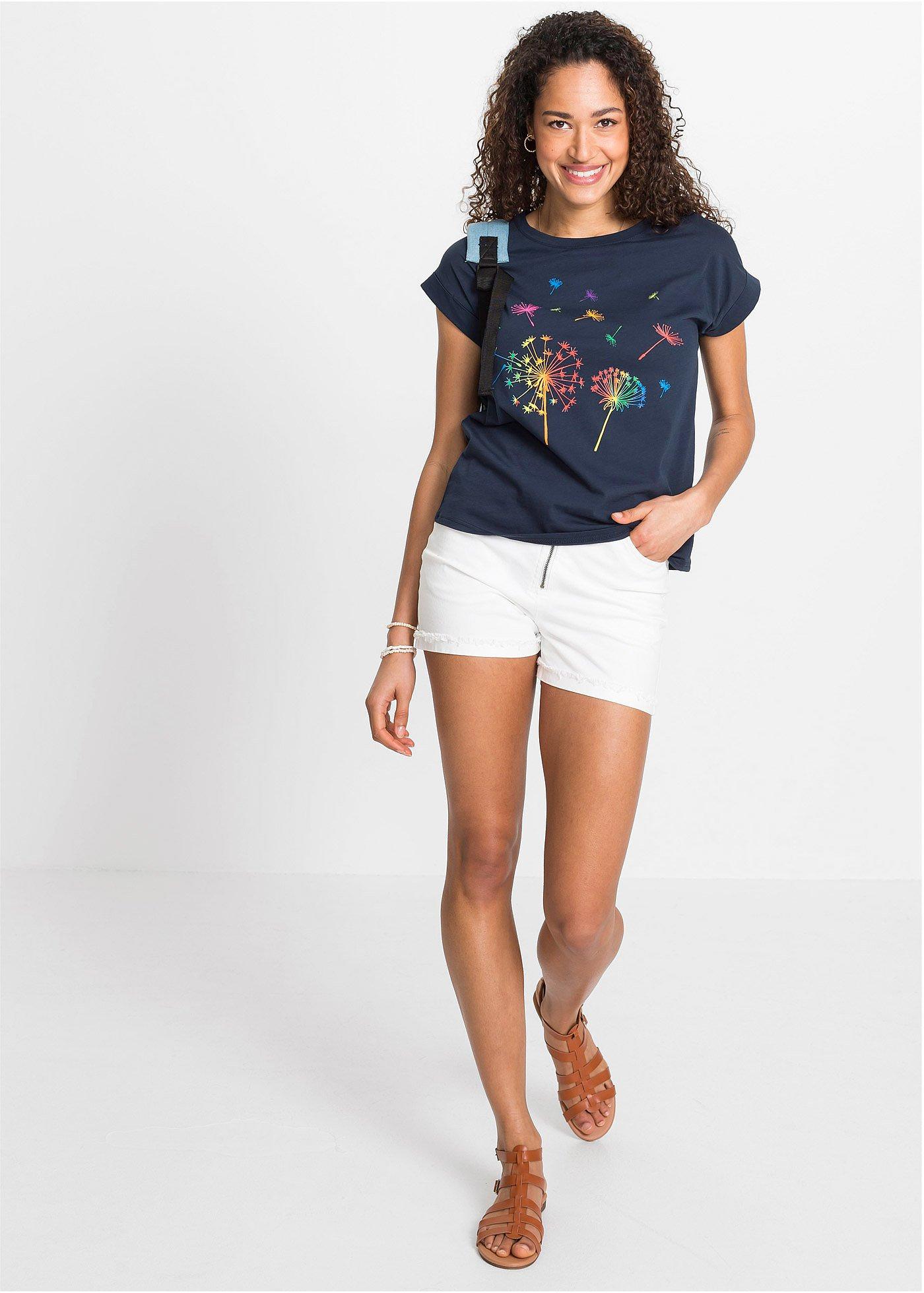 T-shirt z nadrukiem z roślinnym motywem - Bonprix