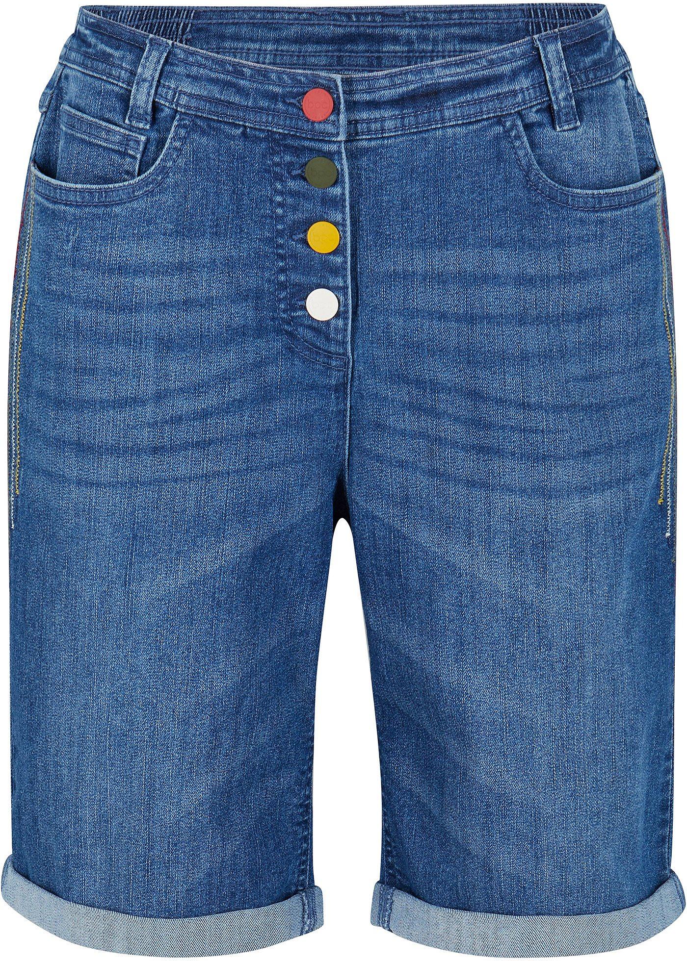 Komfort-Stretch-Jeans-Bermuda mit Stickerei und Bequembund