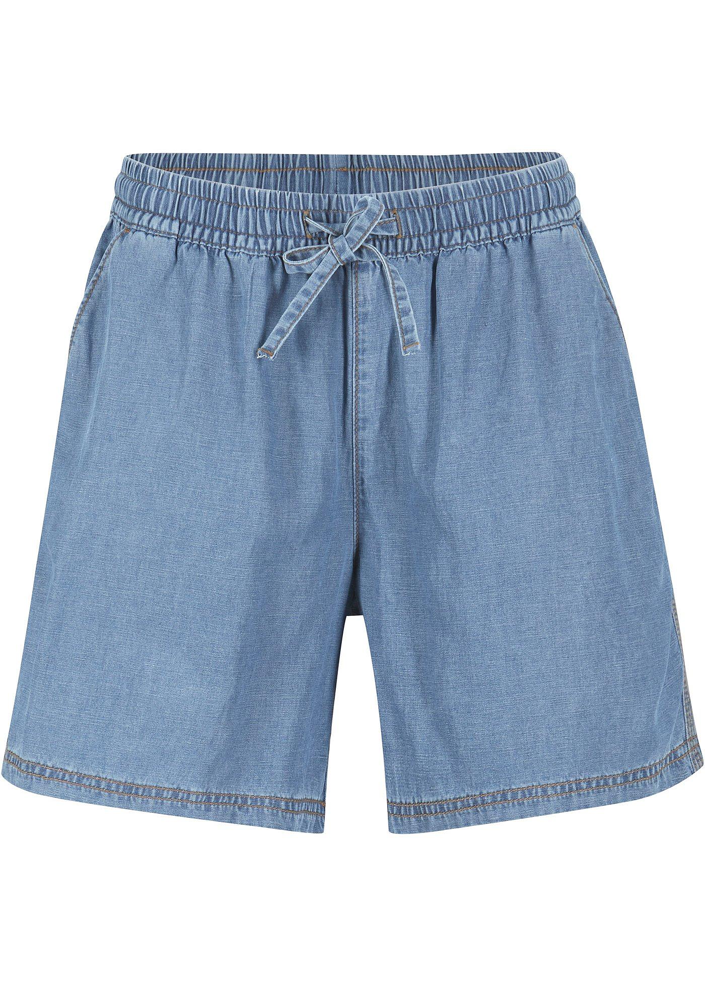 Leichte Denim Shorts mit Leinen und Bequembund, extra weit