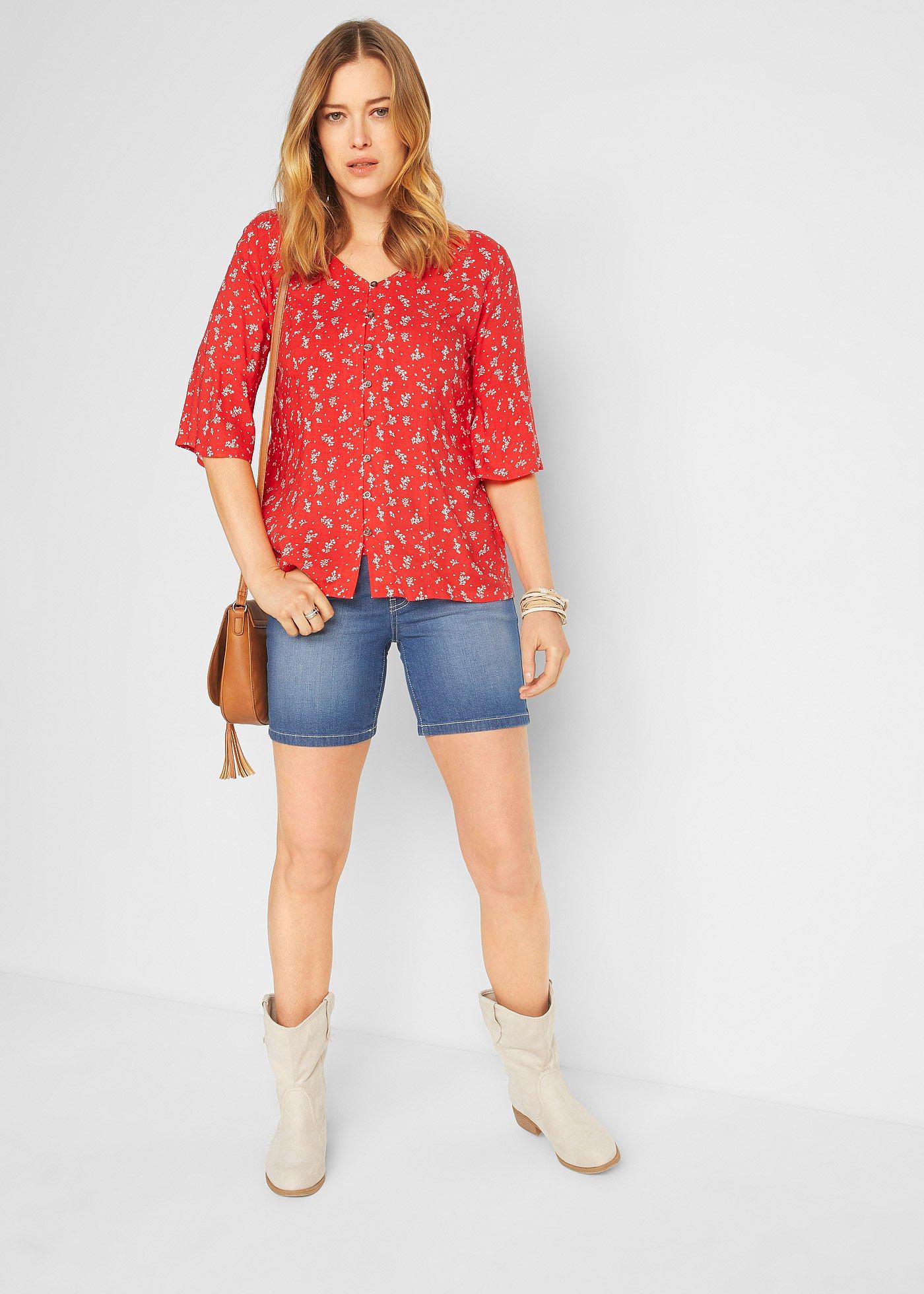 Szorty dżinsowe ze stretchem, krój slim fit, mid waist (2 pary) - Bonprix