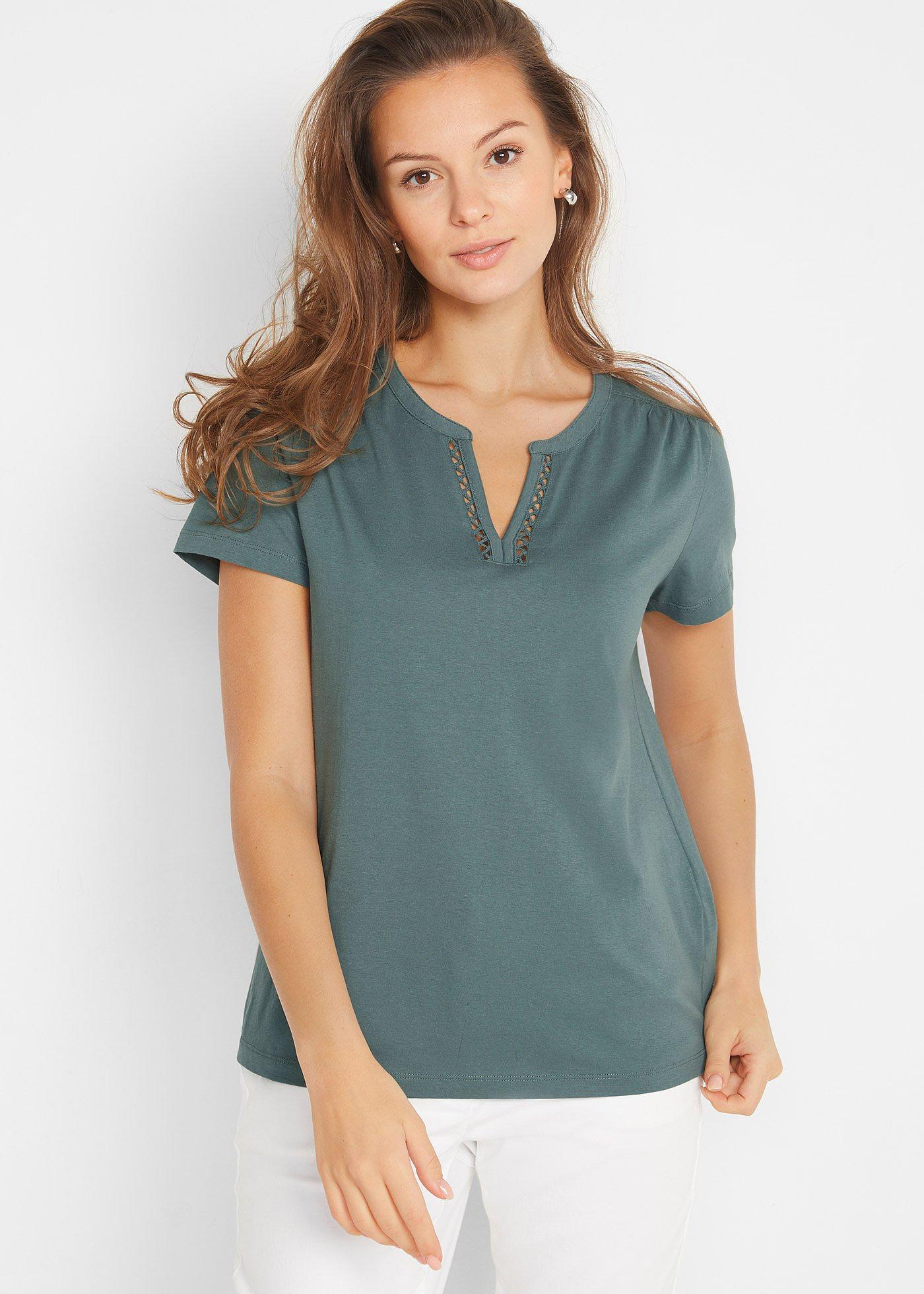 T-shirt z dekoracyjnym dekoltem - Bonprix
