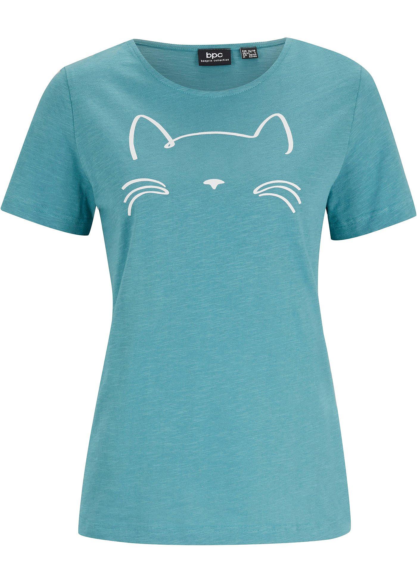 Kurzarmshirt mit Katzen-Druck