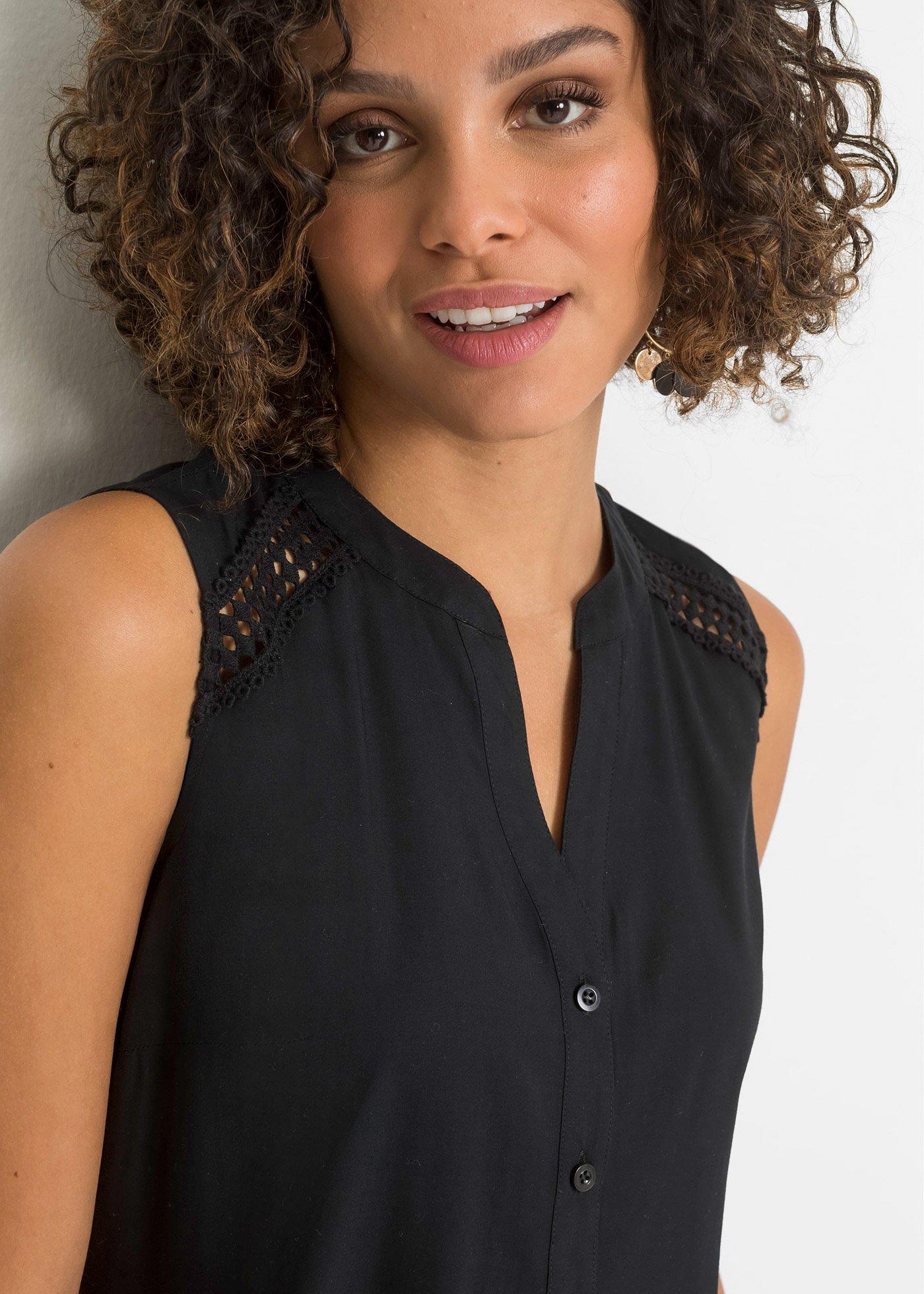 Bluzka bez rękawów z czystej wiskozy - Bonprix