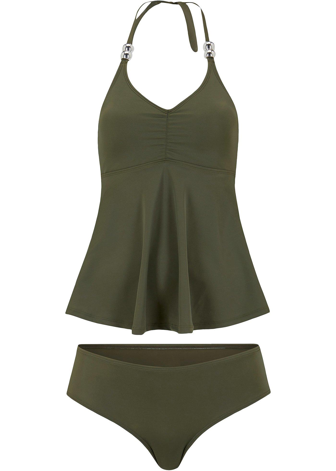 Hübscher Tankini mit silberfarbenen Accessoires khaki