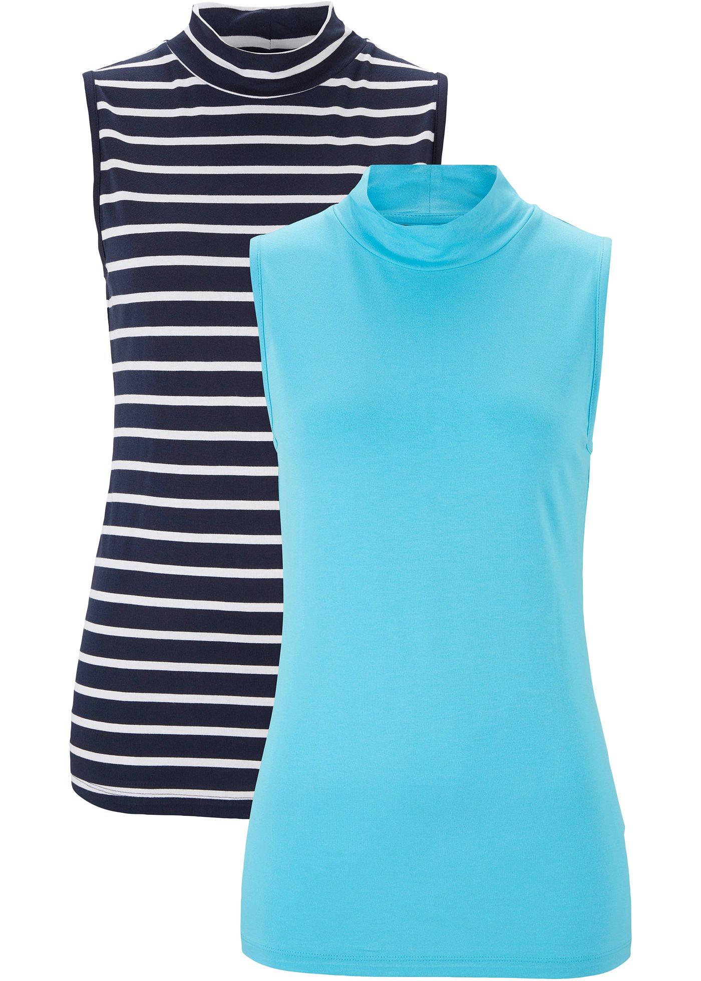 Basich StretchTop, hochgeschlossen, im Doppelplack karibikblau
