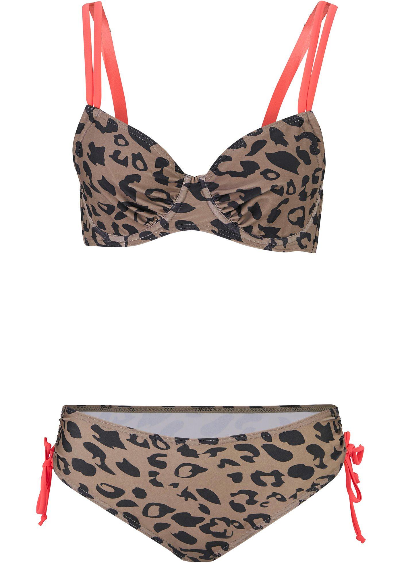 Femininer Bügel Bikini im Leo-Design - beige/schwarz leo bedruckt, Cup D