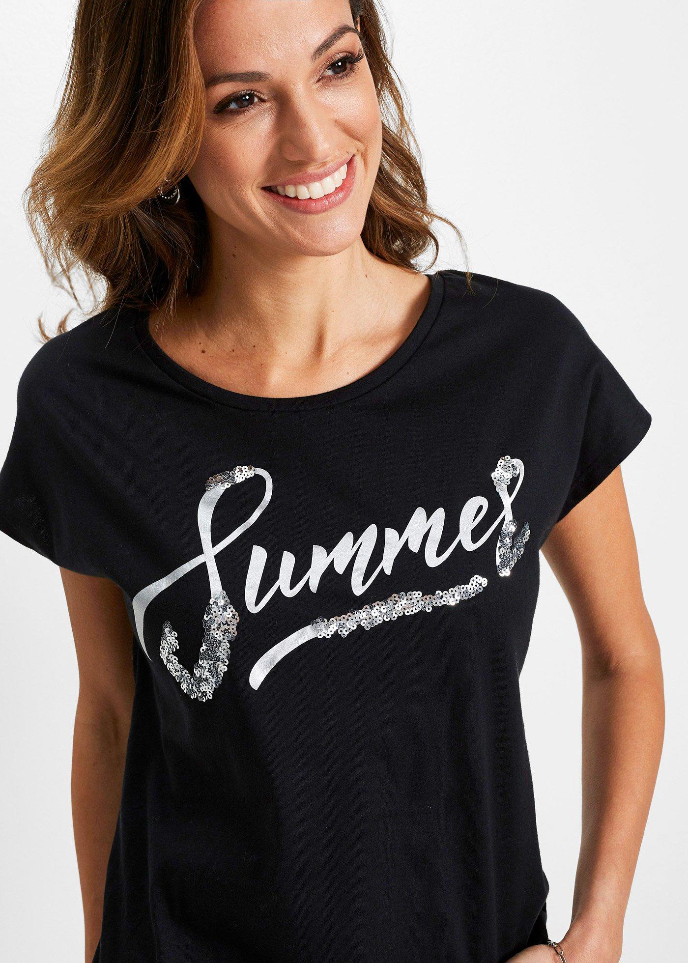 Shirt z cekinami - Bonprix